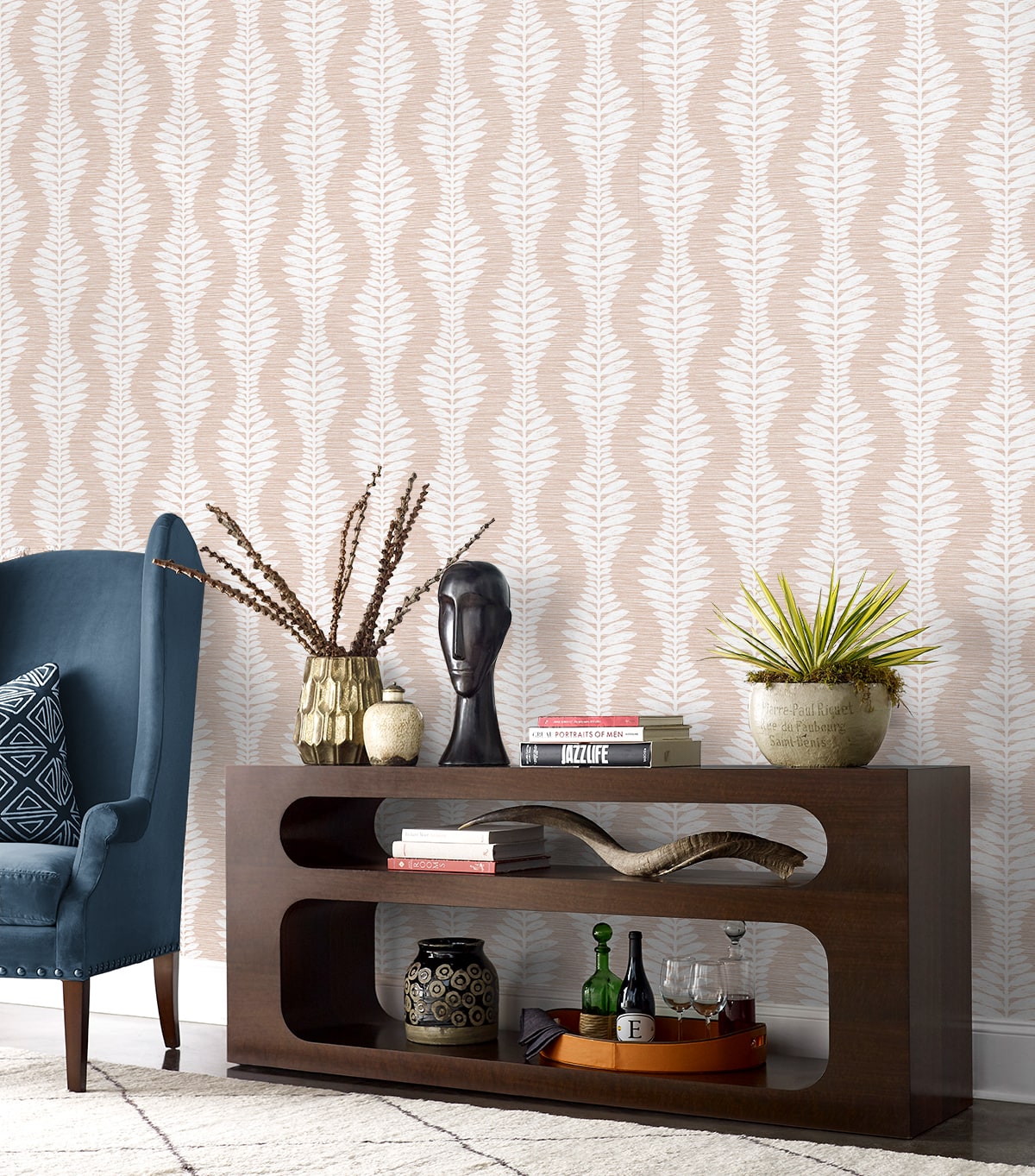 Carina Leaf Ogee Embossed Vinyl Unpasted Wallpaper