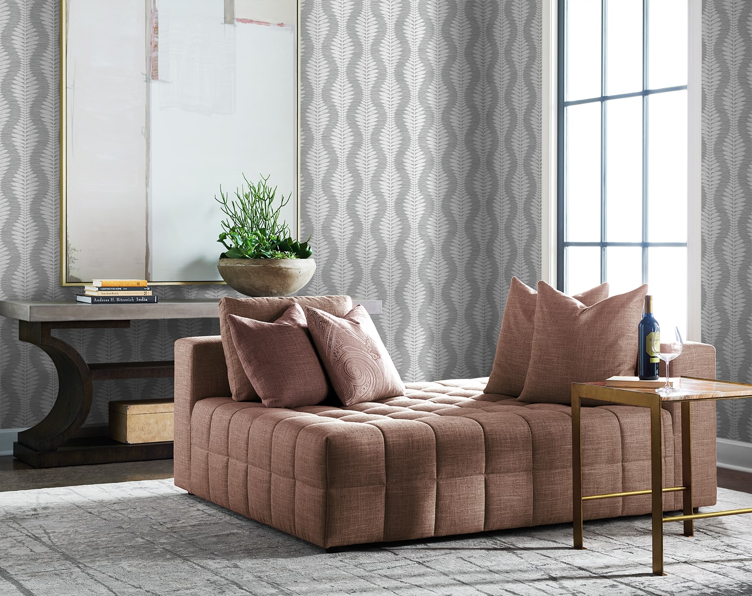 Carina Leaf Ogee Embossed Vinyl Unpasted Wallpaper
