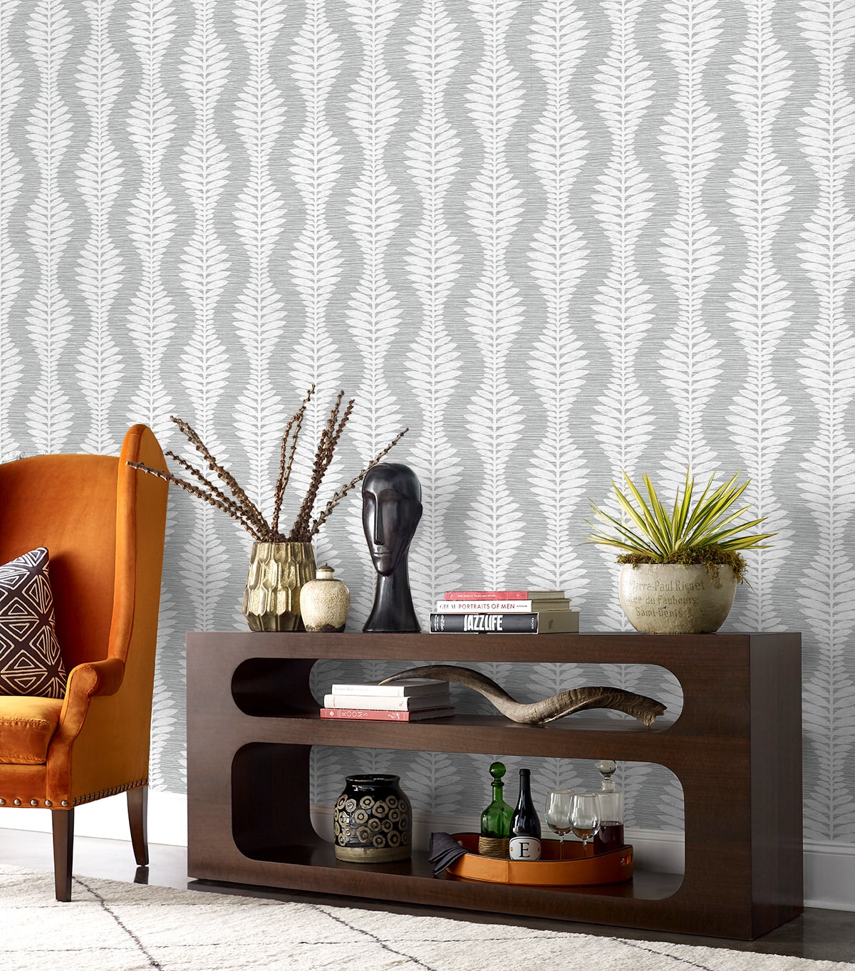 Carina Leaf Ogee Embossed Vinyl Unpasted Wallpaper