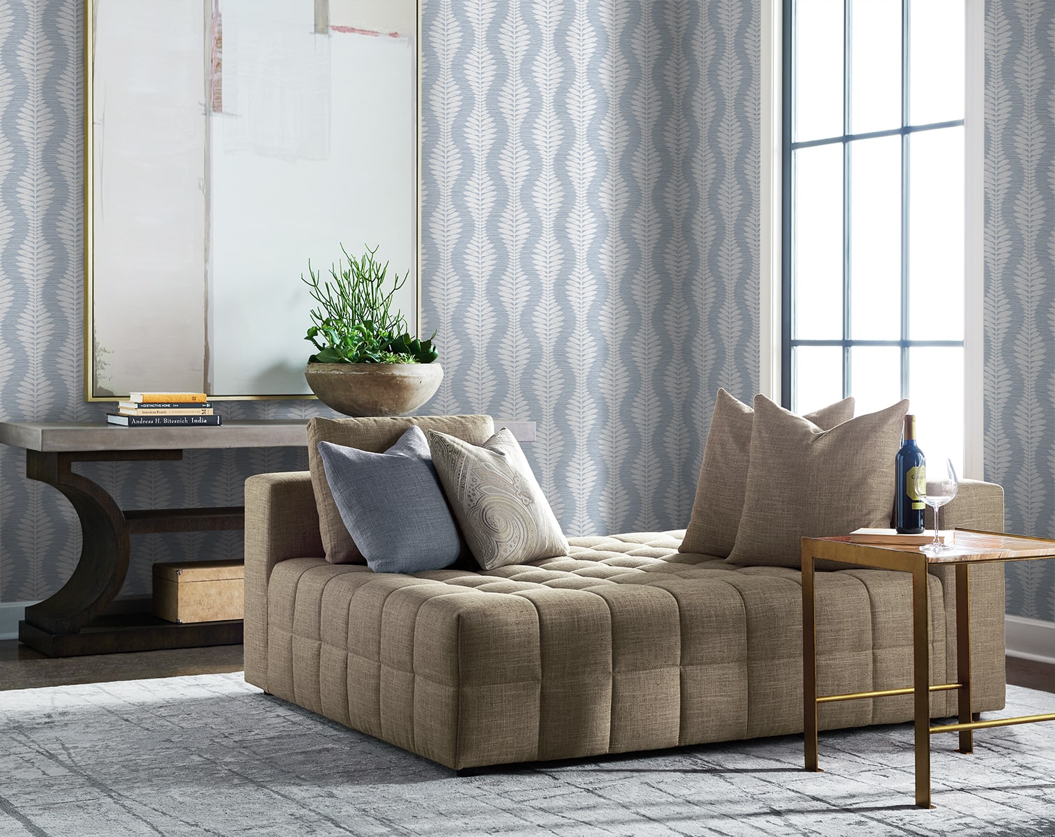 Carina Leaf Ogee Embossed Vinyl Unpasted Wallpaper
