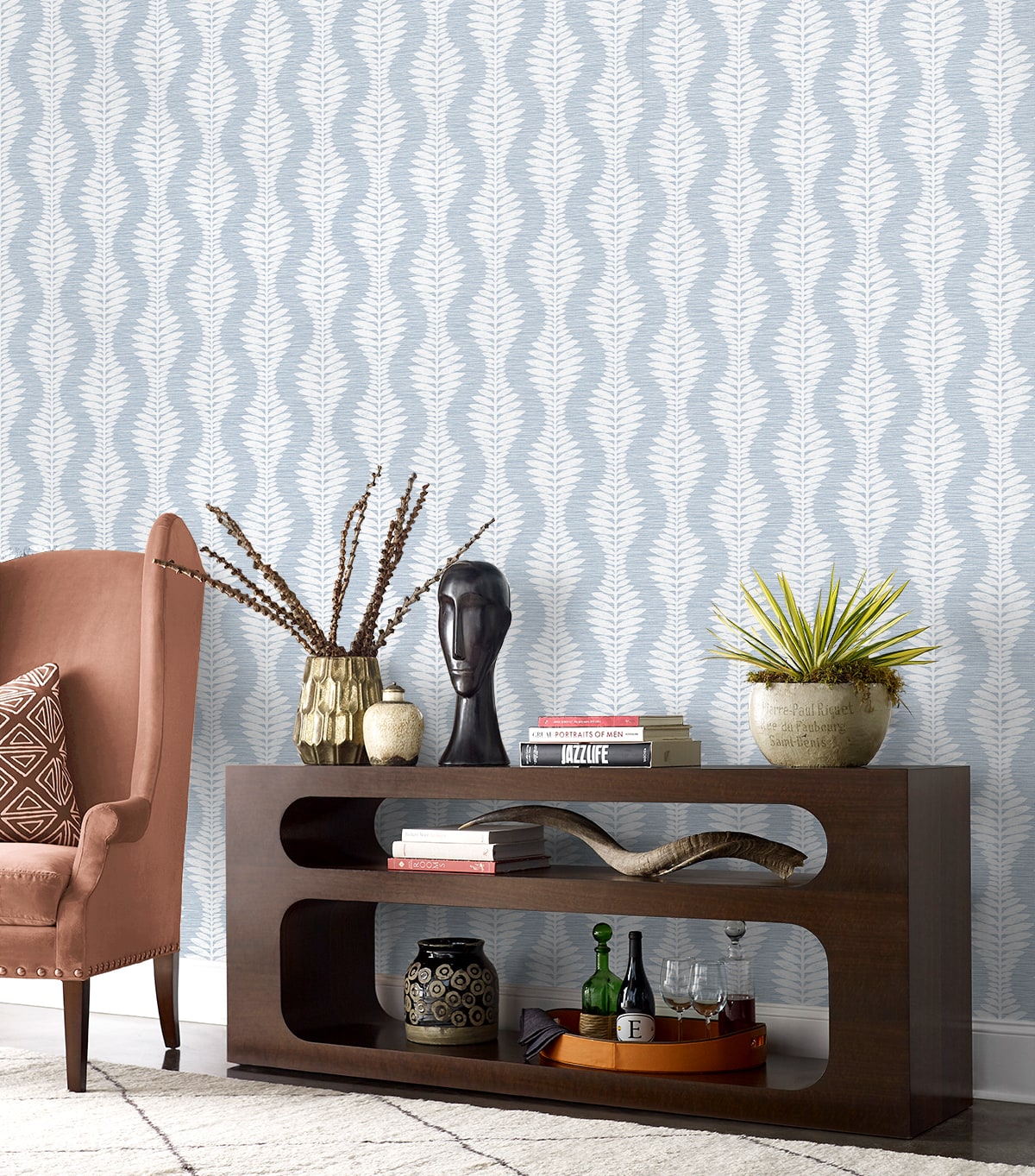 Carina Leaf Ogee Embossed Vinyl Unpasted Wallpaper