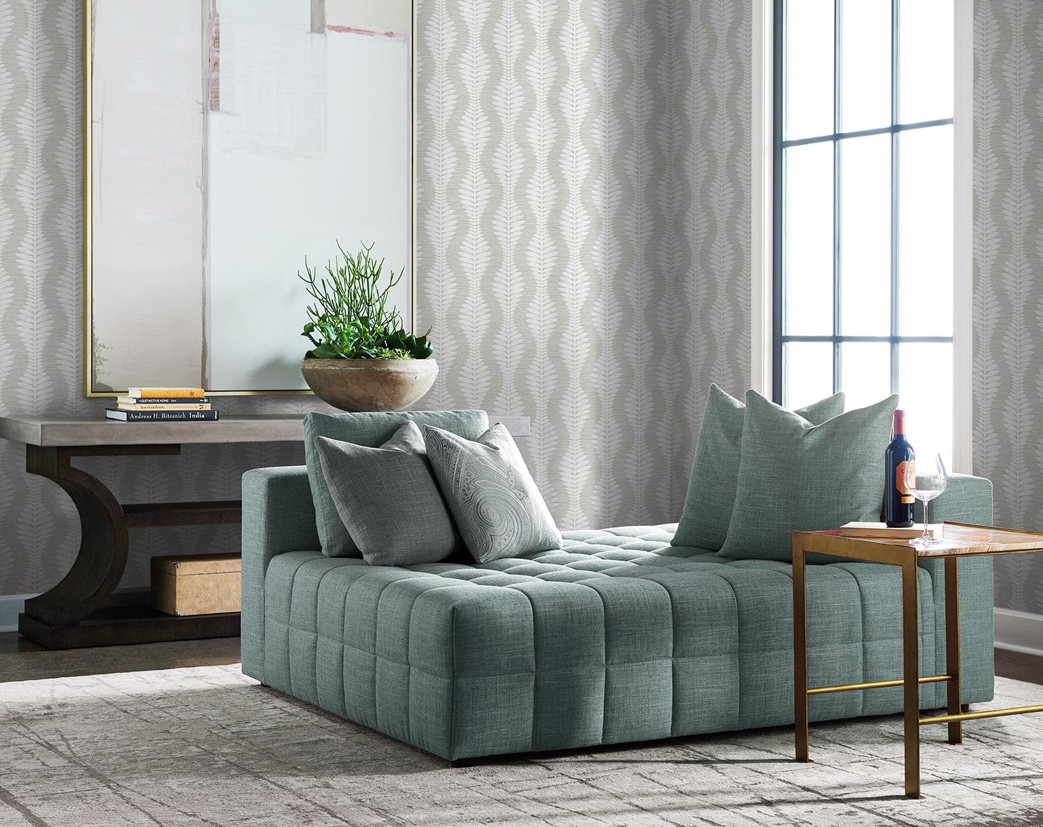 Carina Leaf Ogee Embossed Vinyl Unpasted Wallpaper