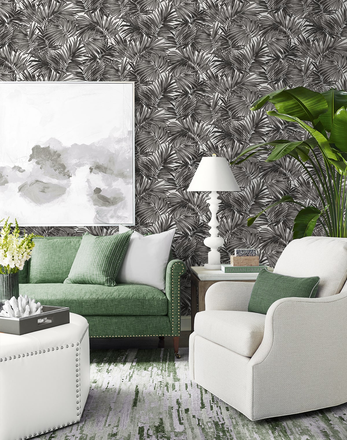 Cordelia Tossed Palms Embossed Vinyl Unpasted Wallpaper