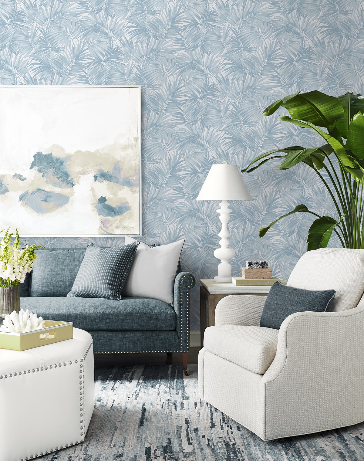Cordelia Tossed Palms Embossed Vinyl Unpasted Wallpaper