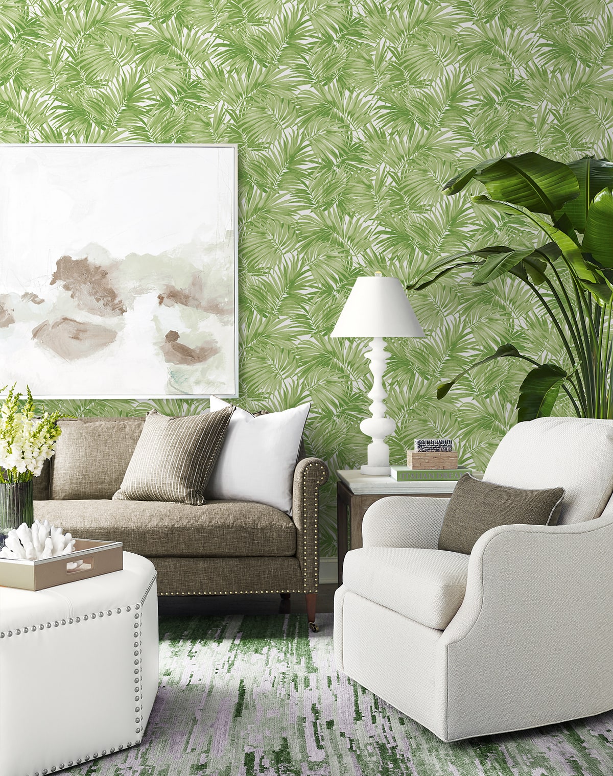 Cordelia Tossed Palms Embossed Vinyl Unpasted Wallpaper