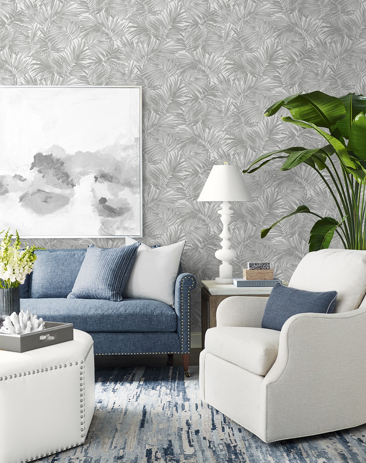 Cordelia Tossed Palms Embossed Vinyl Unpasted Wallpaper