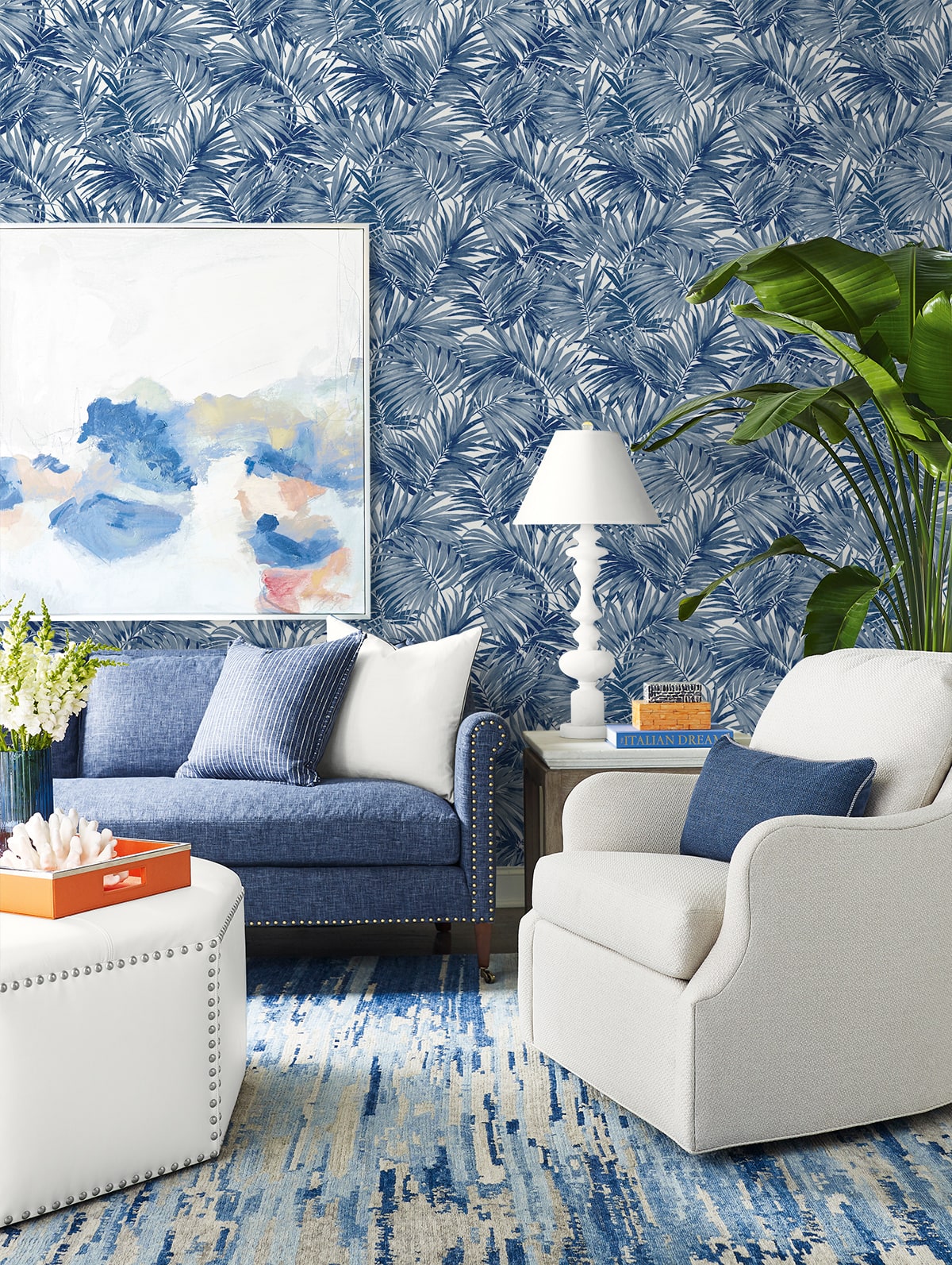 Cordelia Tossed Palms Embossed Vinyl Unpasted Wallpaper