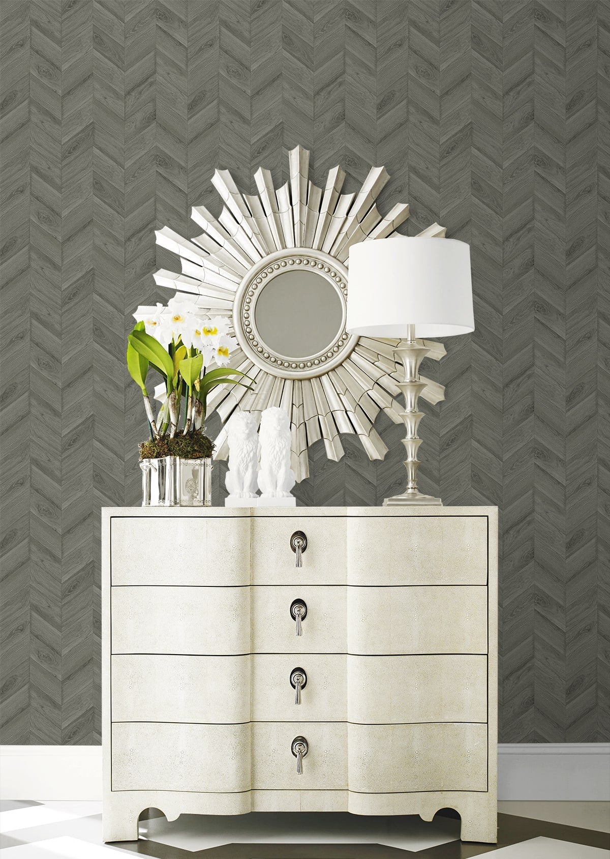 Keone Bay Chevron Embossed Vinyl Unpasted Wallpaper