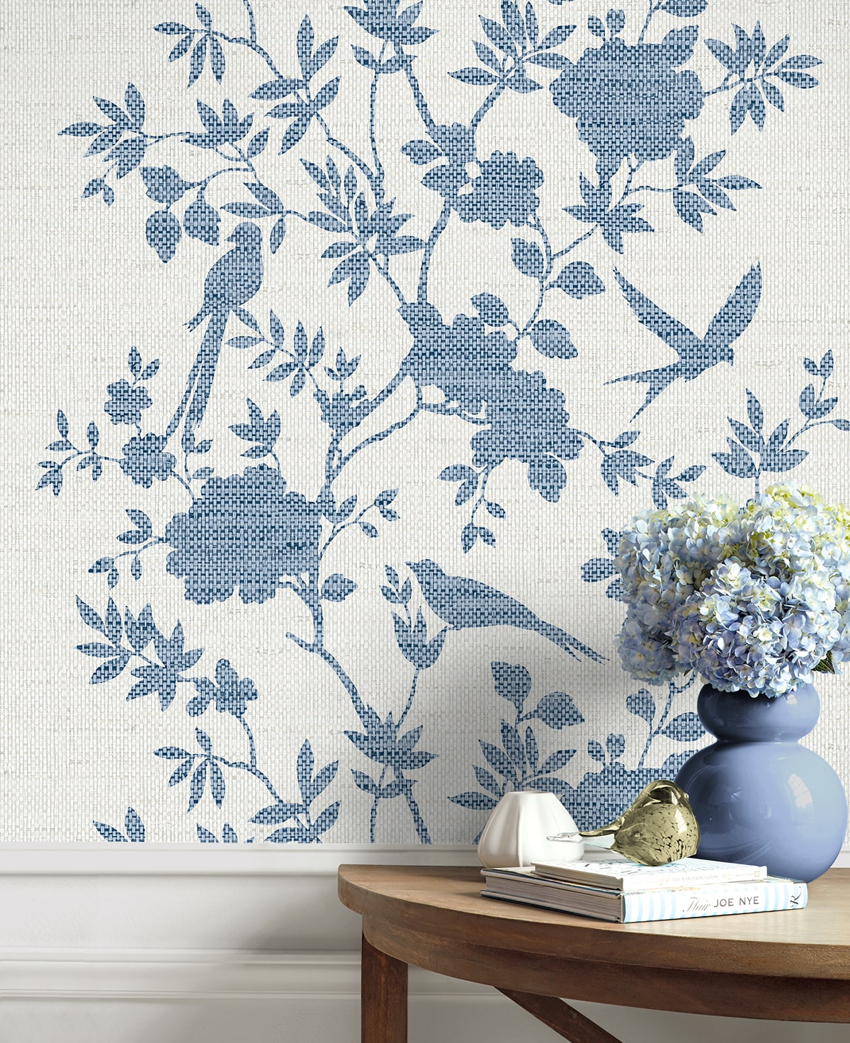 Aloha Bird Trail Chinoiserie Embossed Vinyl Unpasted Wallpaper