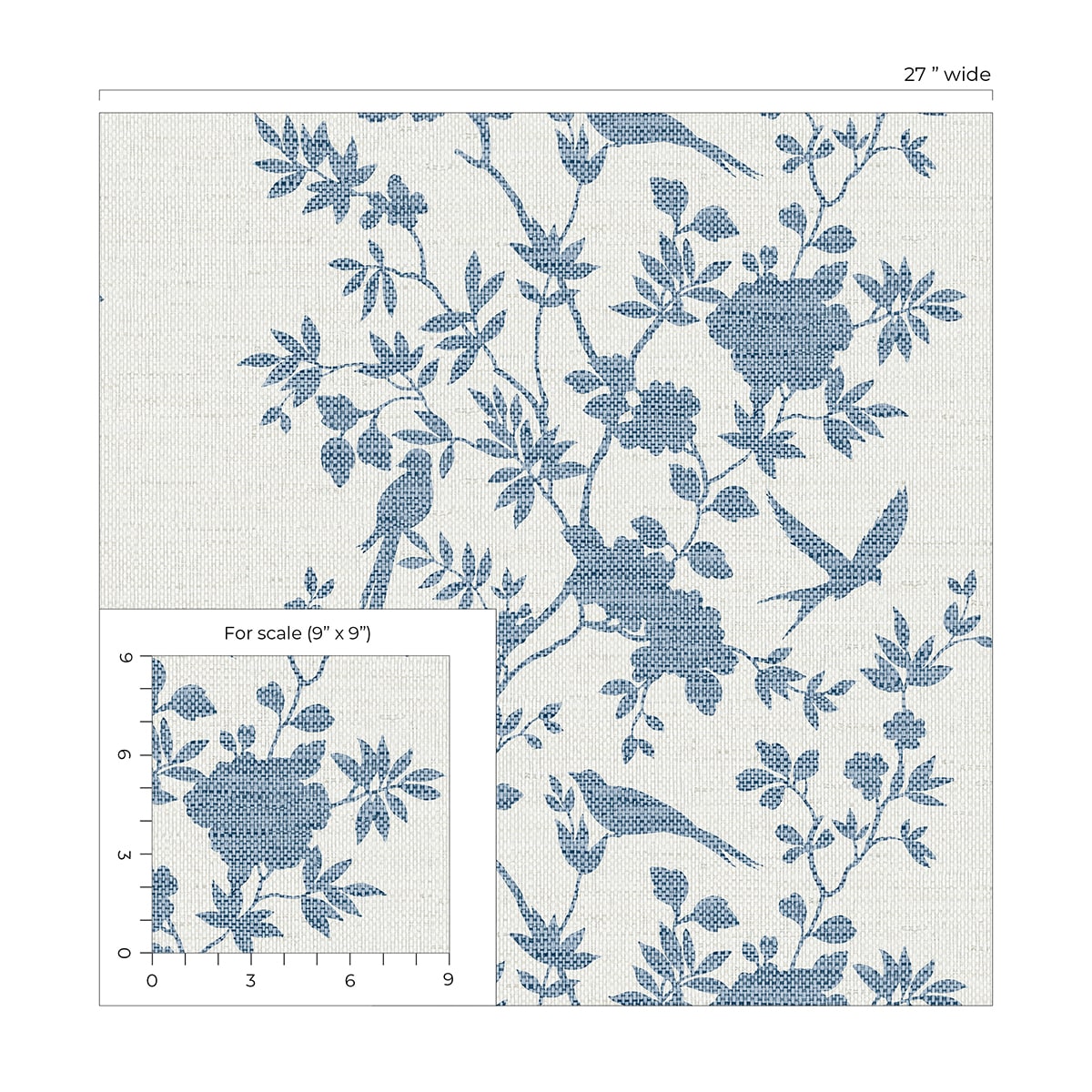 Aloha Bird Trail Chinoiserie Embossed Vinyl Unpasted Wallpaper