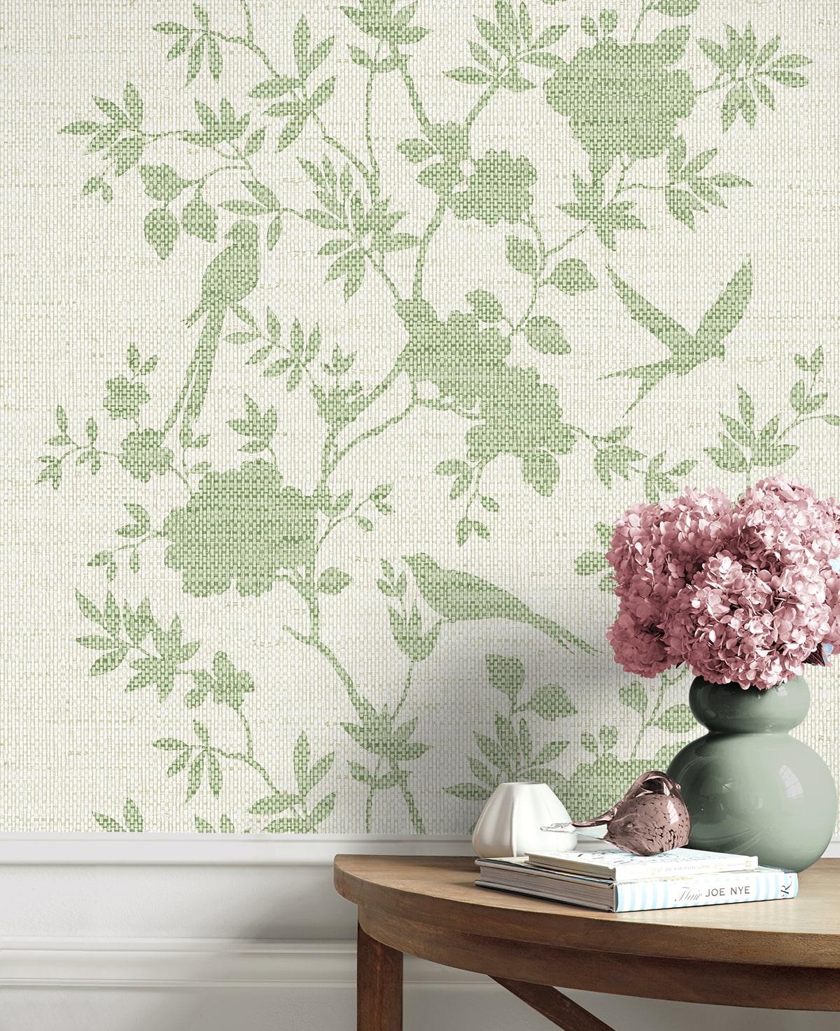 Aloha Bird Trail Chinoiserie Embossed Vinyl Unpasted Wallpaper