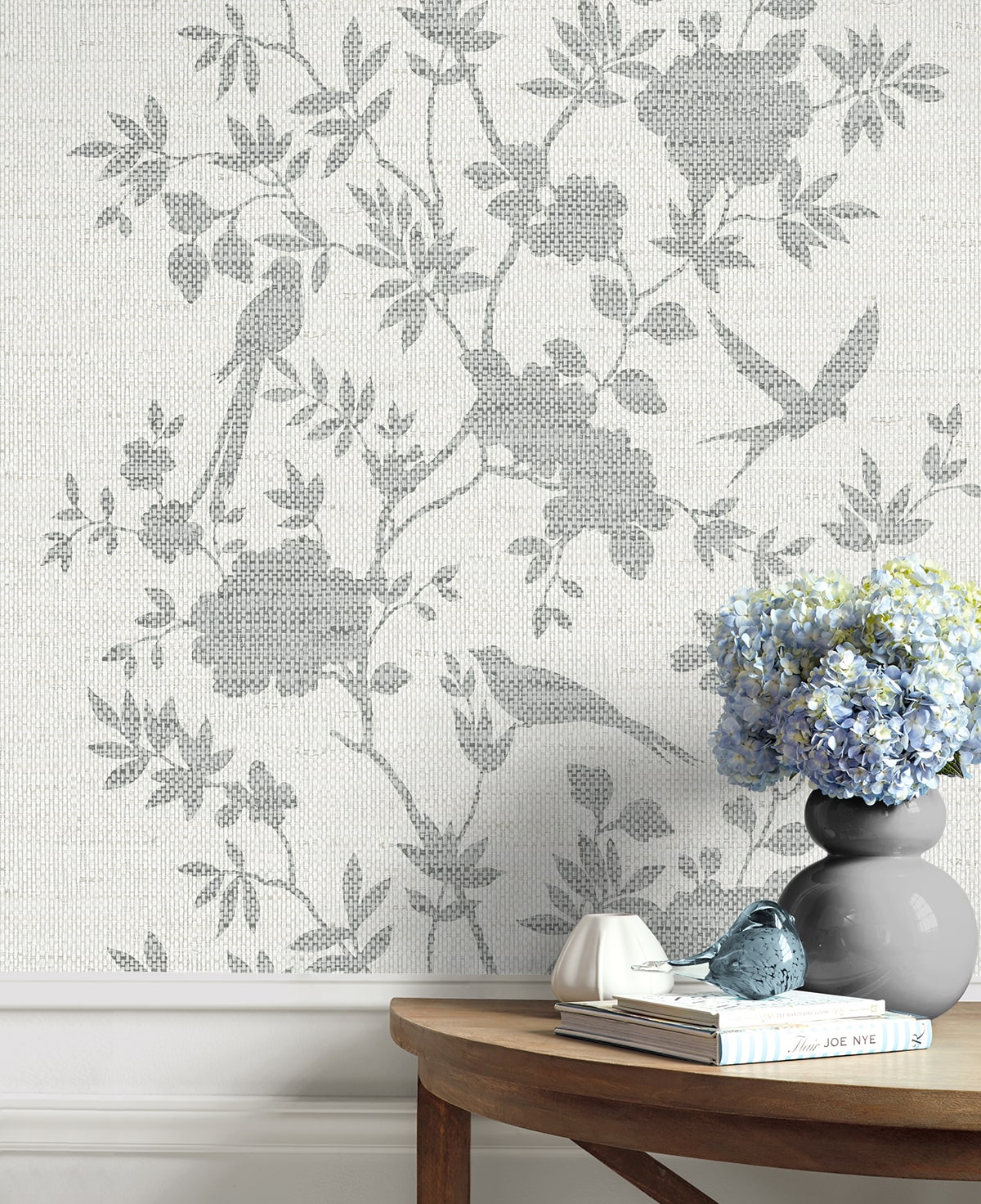 Aloha Bird Trail Chinoiserie Embossed Vinyl Unpasted Wallpaper