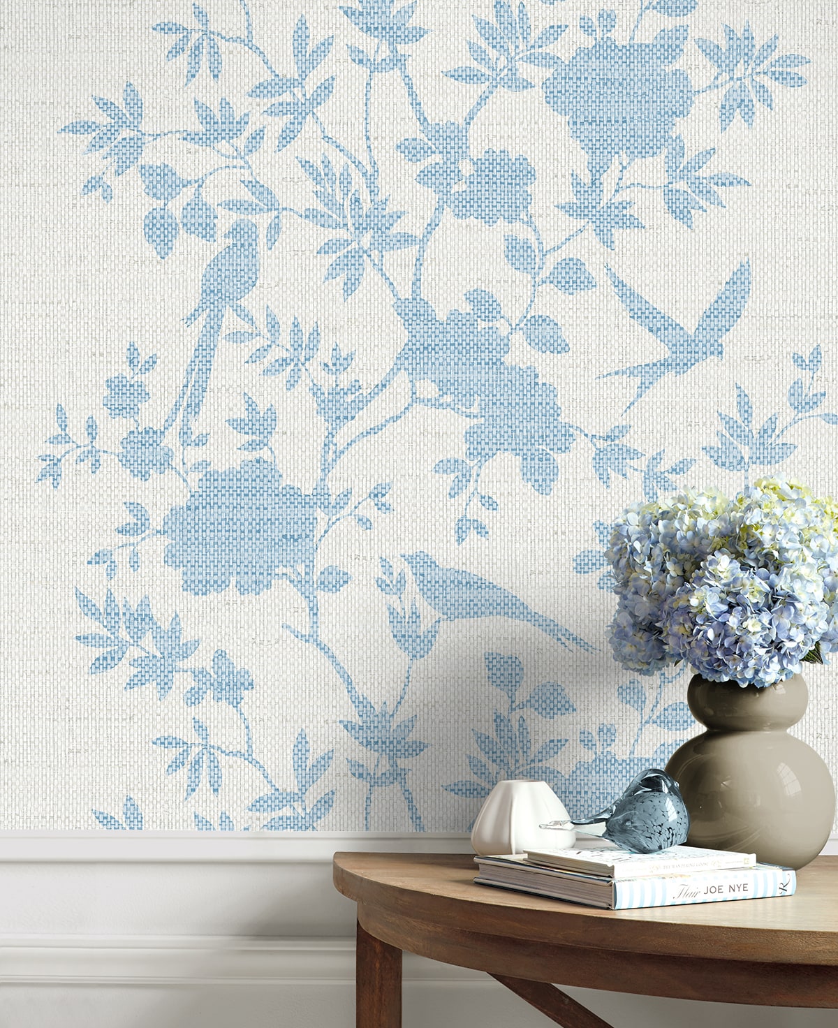 Aloha Bird Trail Chinoiserie Embossed Vinyl Unpasted Wallpaper