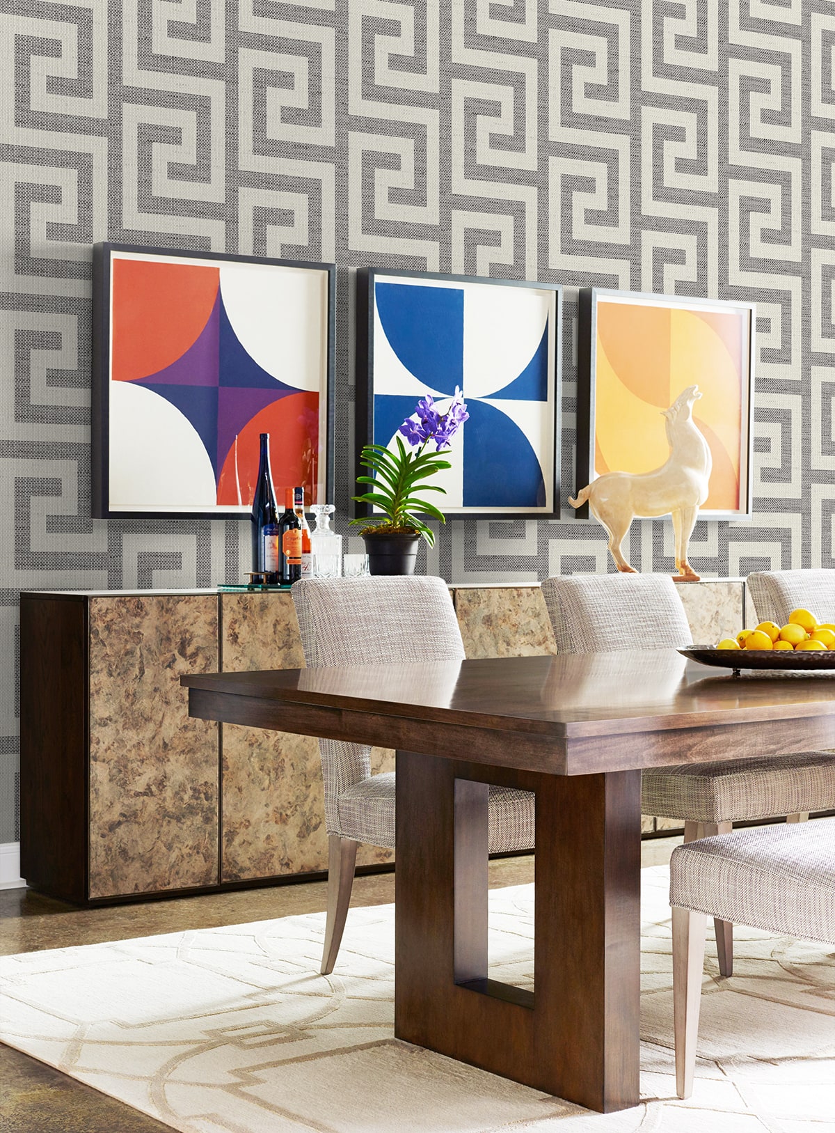 Luna Retreat Greek Key Embossed Vinyl Unpasted Wallpaper
