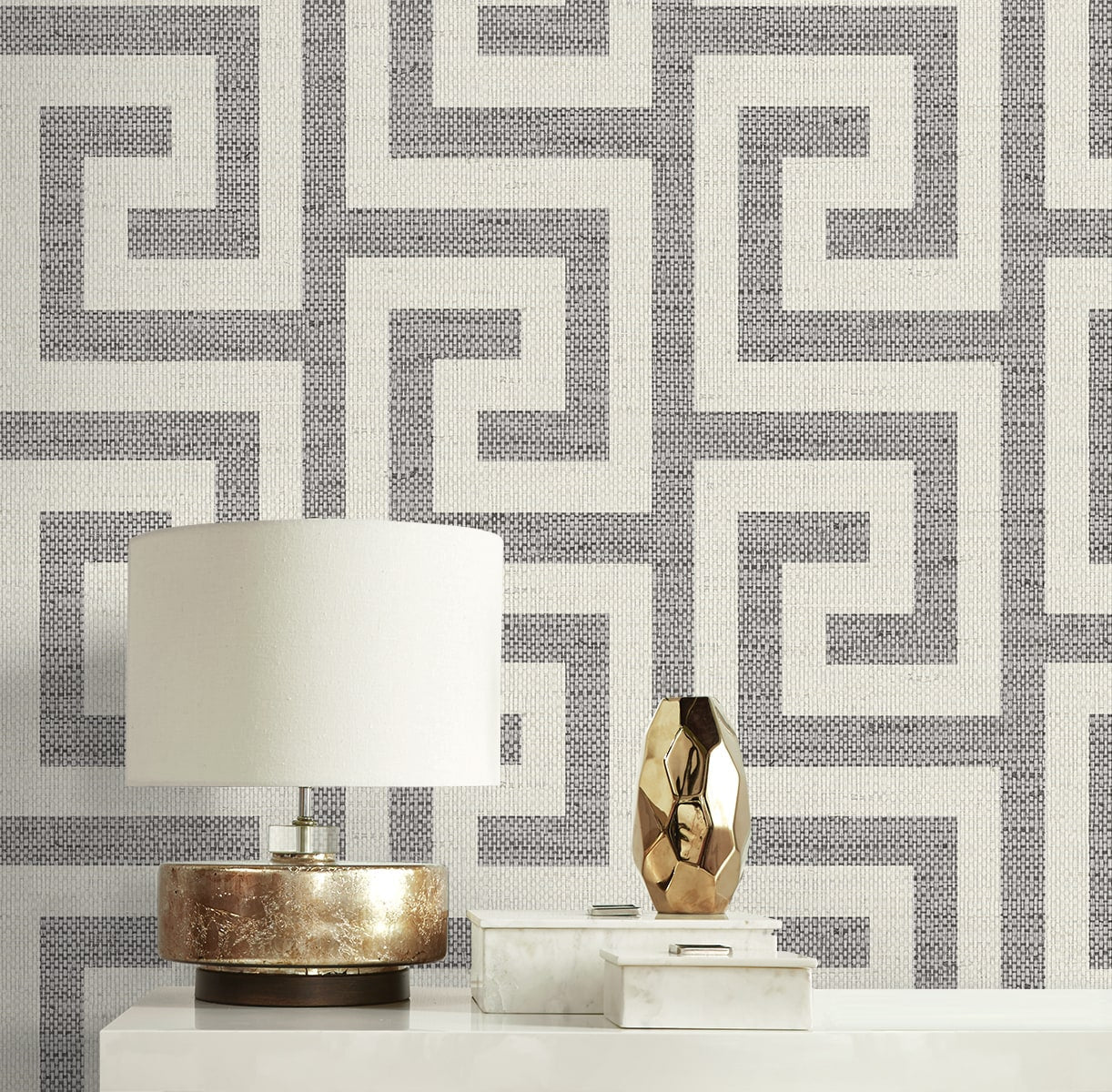Luna Retreat Greek Key Embossed Vinyl Unpasted Wallpaper