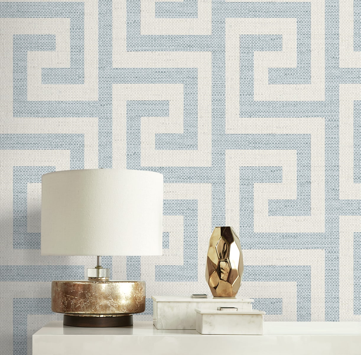 Luna Retreat Greek Key Embossed Vinyl Unpasted Wallpaper