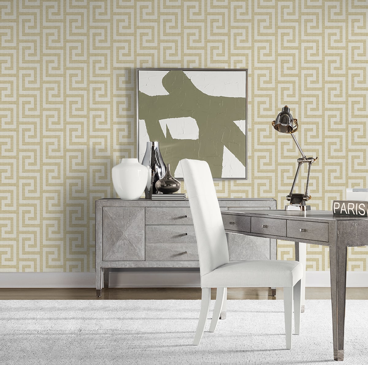 Luna Retreat Greek Key Embossed Vinyl Unpasted Wallpaper