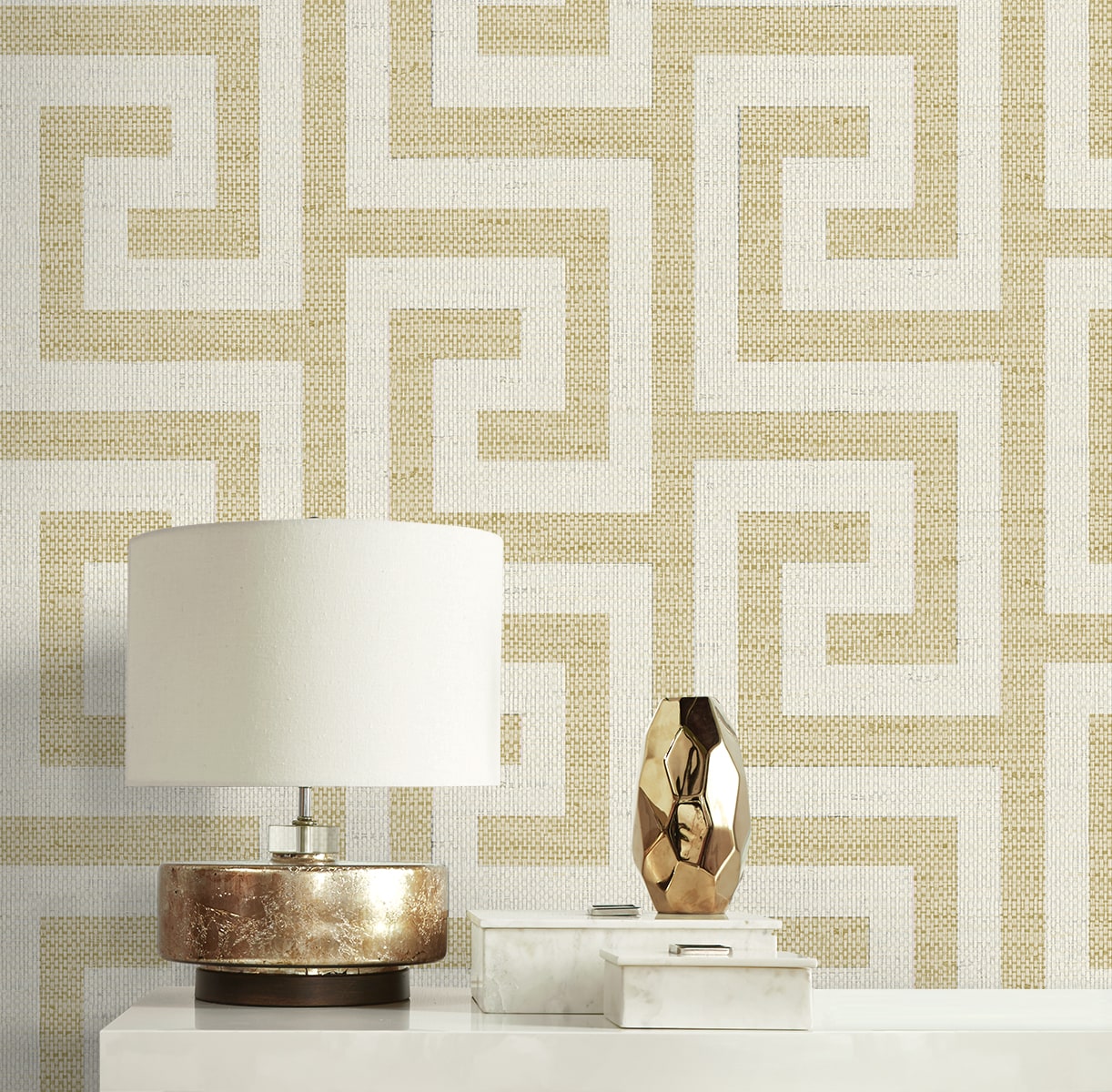 Luna Retreat Greek Key Embossed Vinyl Unpasted Wallpaper