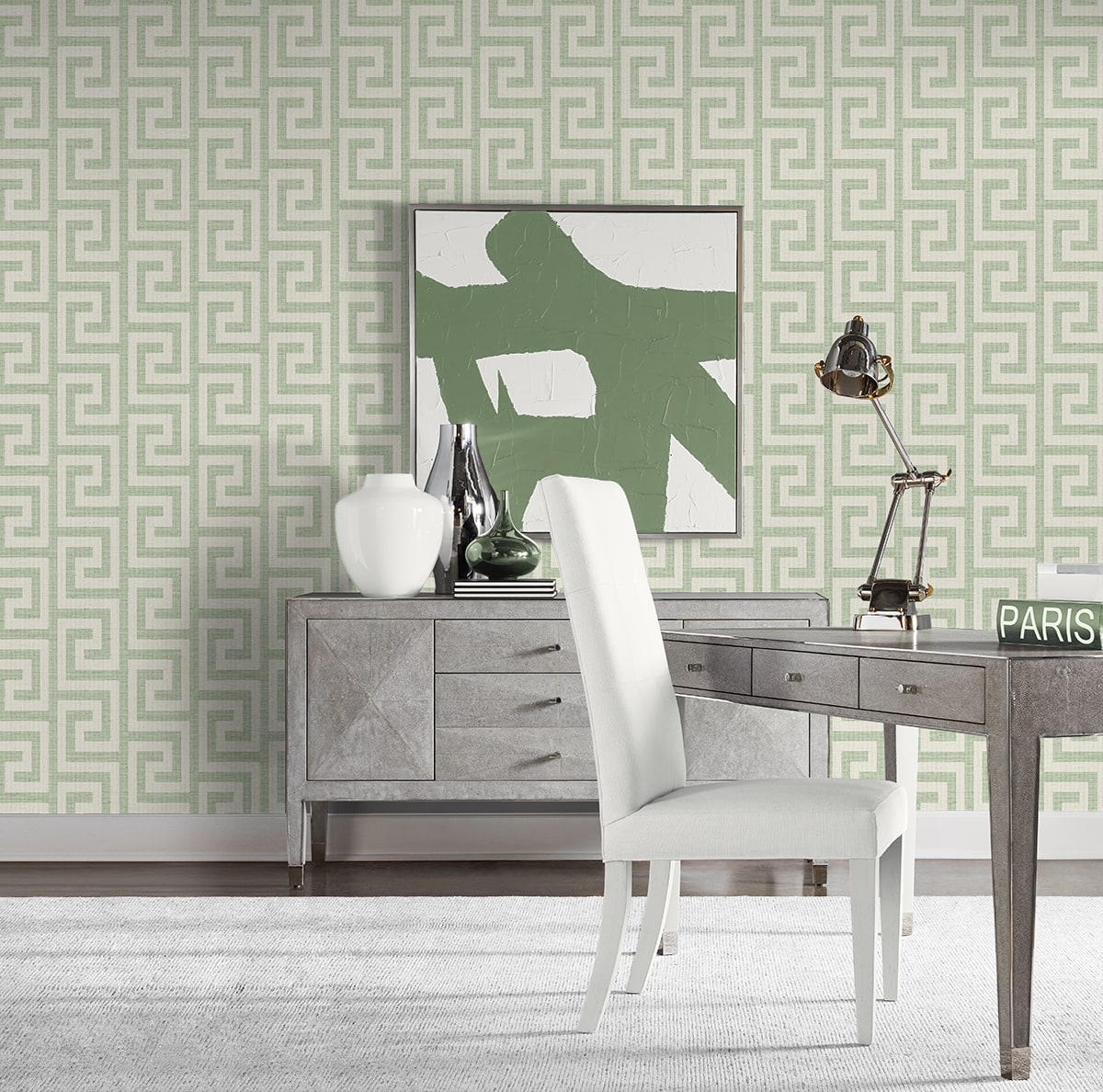 Luna Retreat Greek Key Embossed Vinyl Unpasted Wallpaper