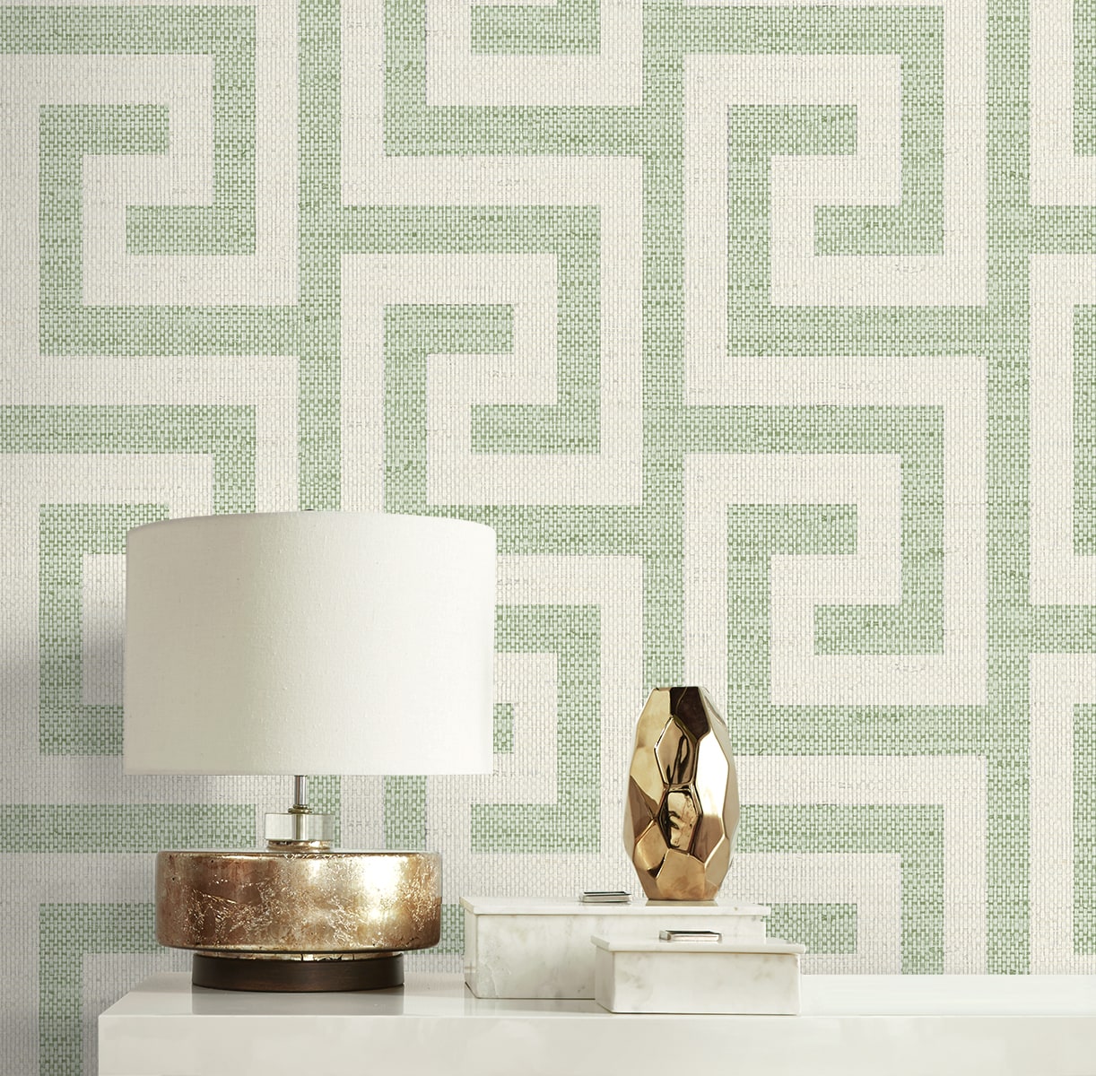 Luna Retreat Greek Key Embossed Vinyl Unpasted Wallpaper