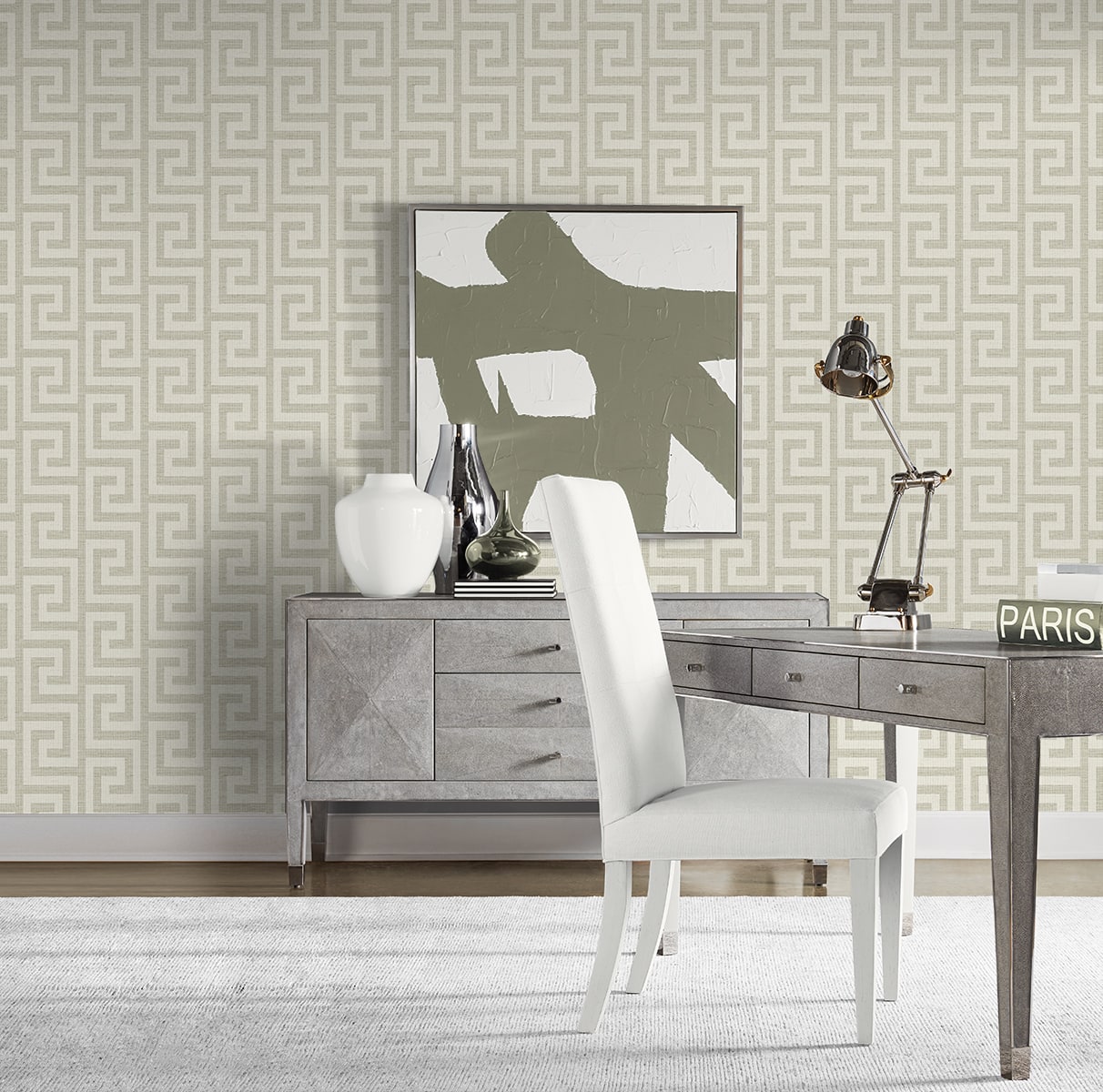 Luna Retreat Greek Key Embossed Vinyl Unpasted Wallpaper