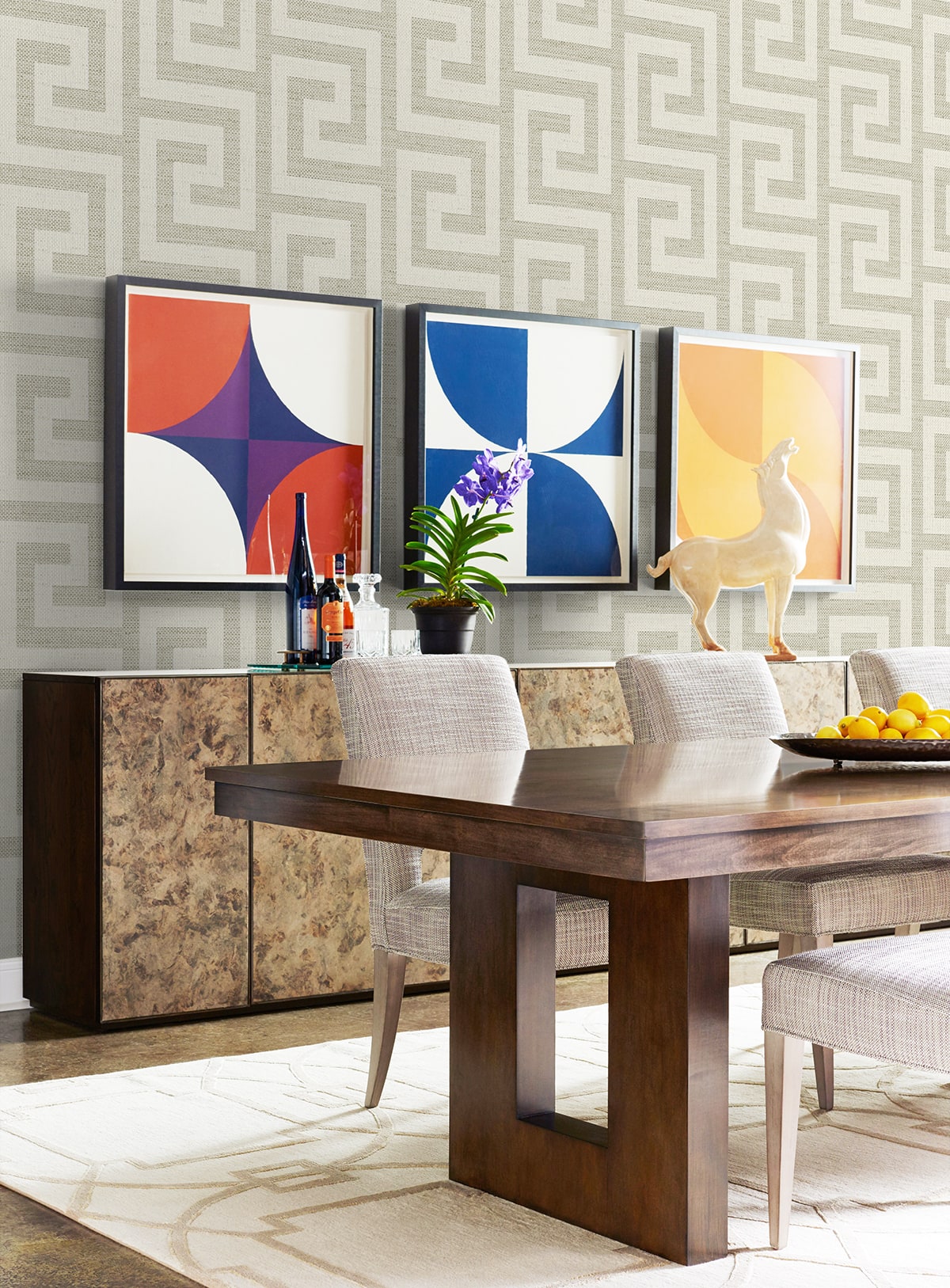 Luna Retreat Greek Key Embossed Vinyl Unpasted Wallpaper