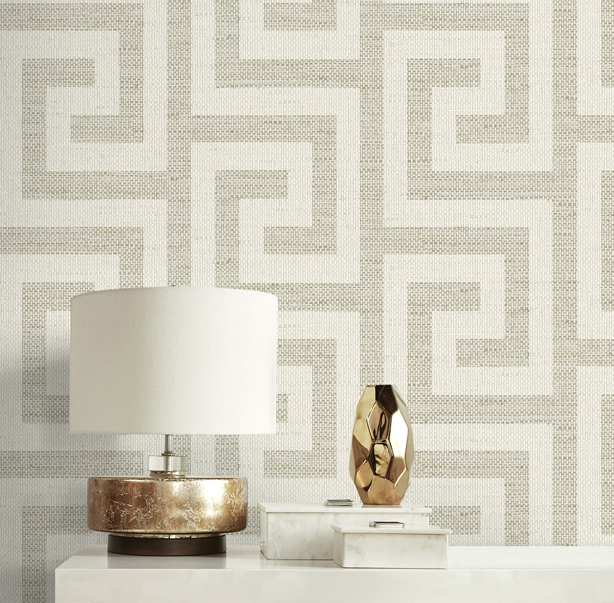 Luna Retreat Greek Key Embossed Vinyl Unpasted Wallpaper