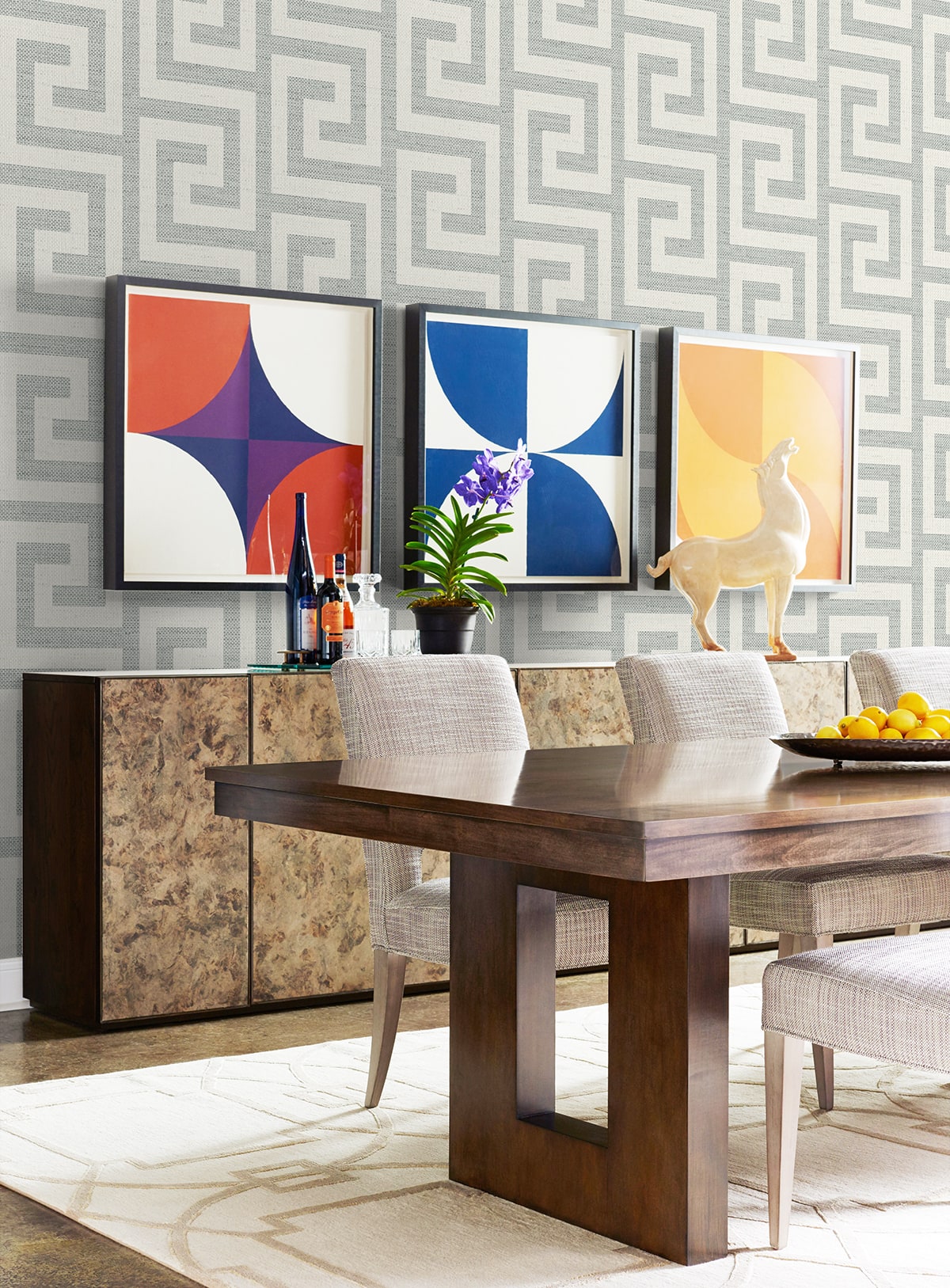 Luna Retreat Greek Key Embossed Vinyl Unpasted Wallpaper