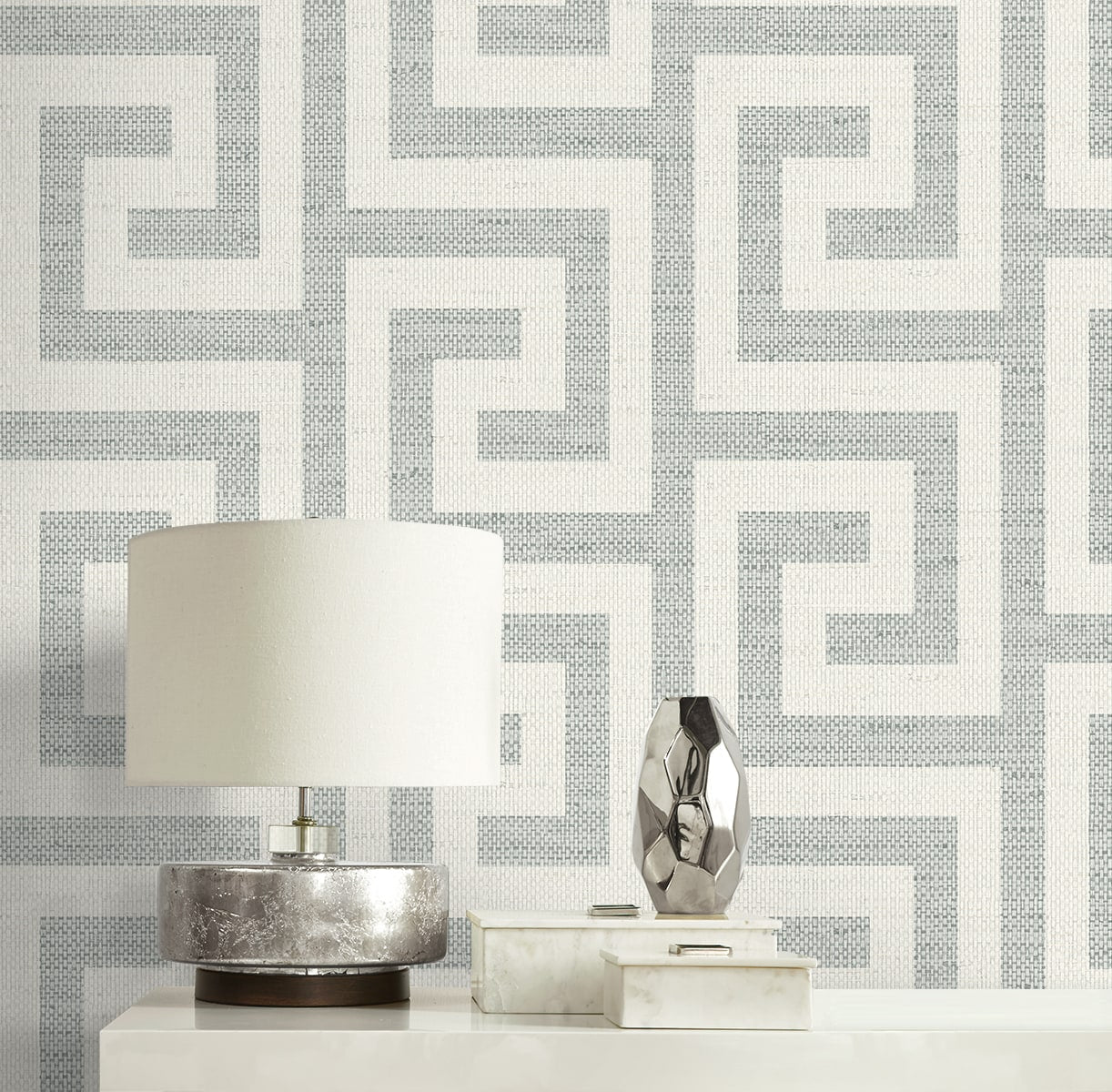 Luna Retreat Greek Key Embossed Vinyl Unpasted Wallpaper