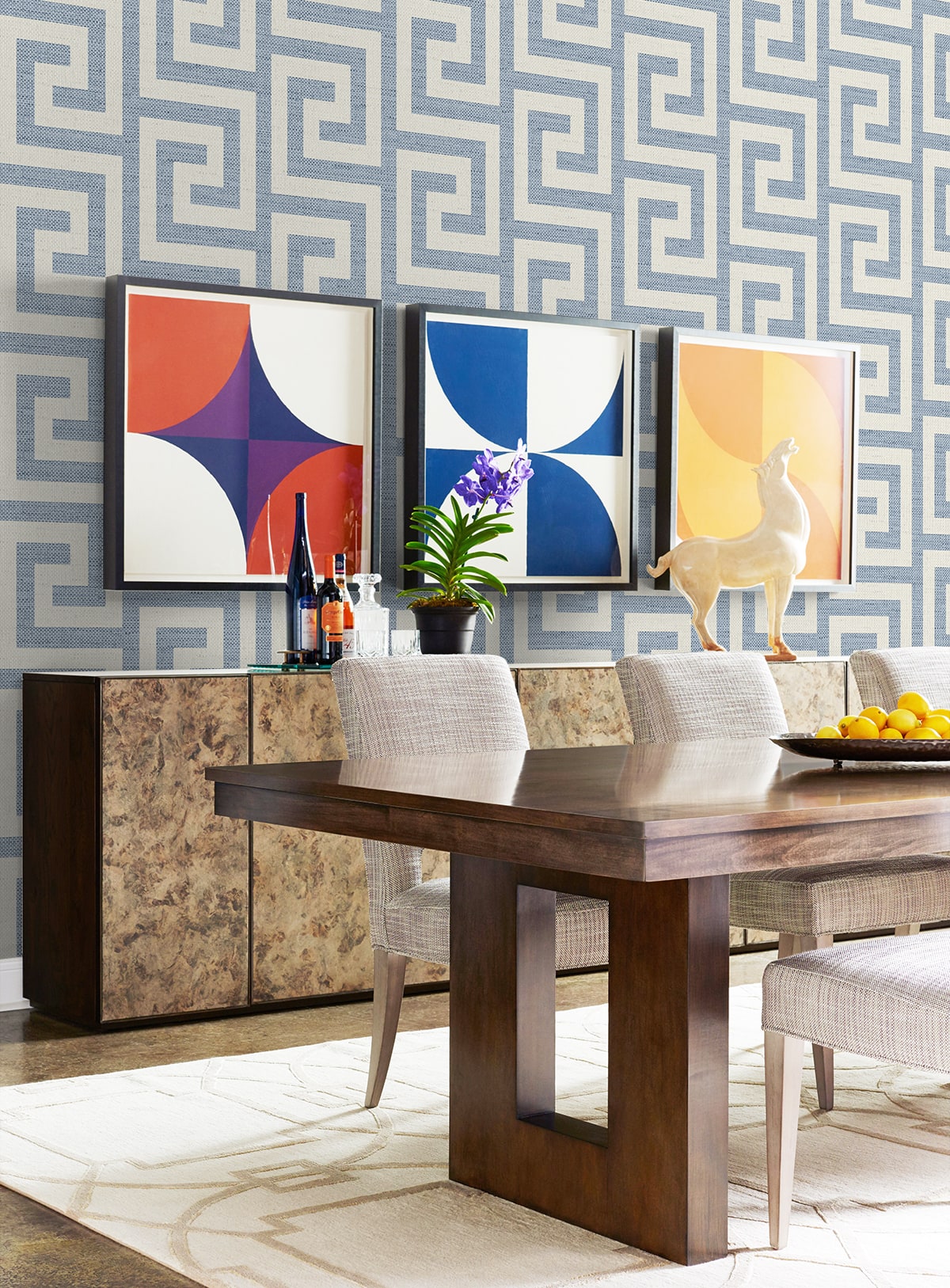 Luna Retreat Greek Key Embossed Vinyl Unpasted Wallpaper