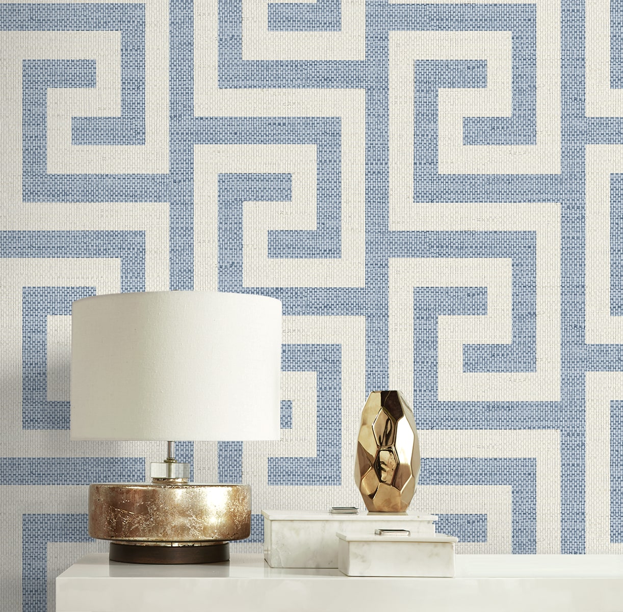 Luna Retreat Greek Key Embossed Vinyl Unpasted Wallpaper
