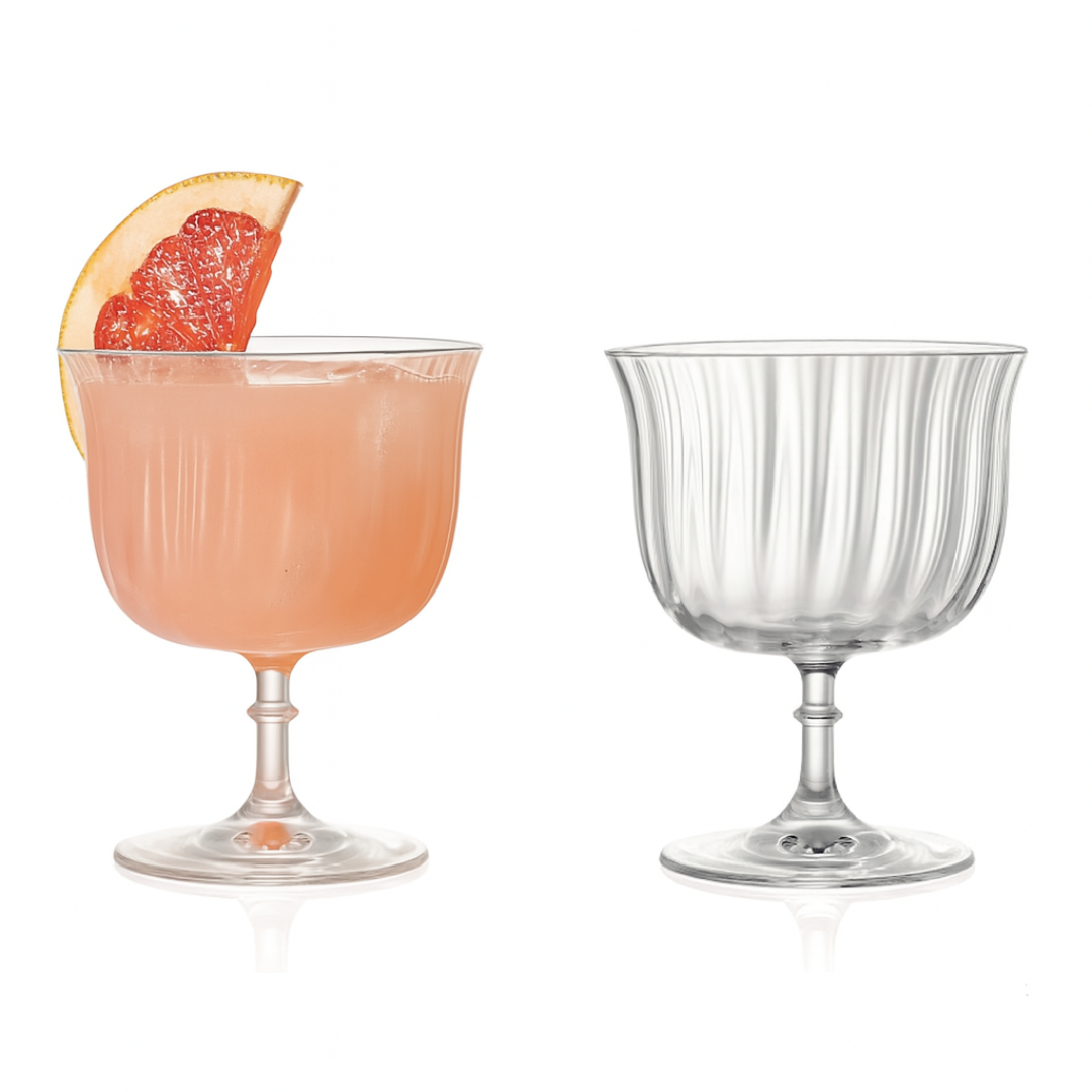 Rims Orient-Coupe Dessert/Paloma Ribbed Martini & Wine Glasses - (Lotus) - 9.25oz