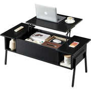 Lift-Top Coffee Table with Storage Shelf in Black Wood Finish