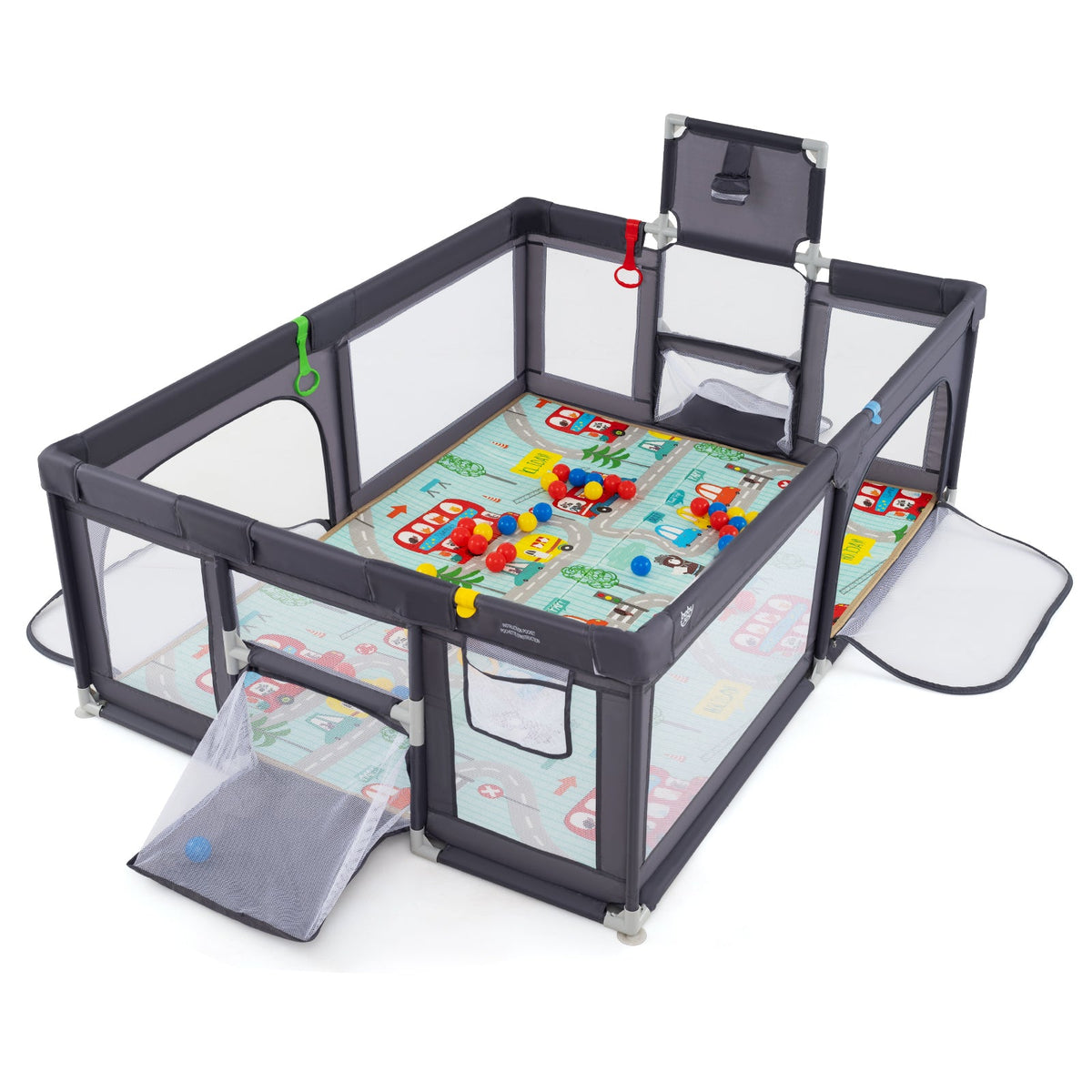 Large Baby Playpen with Mat and Ocean Balls-Dark gray
