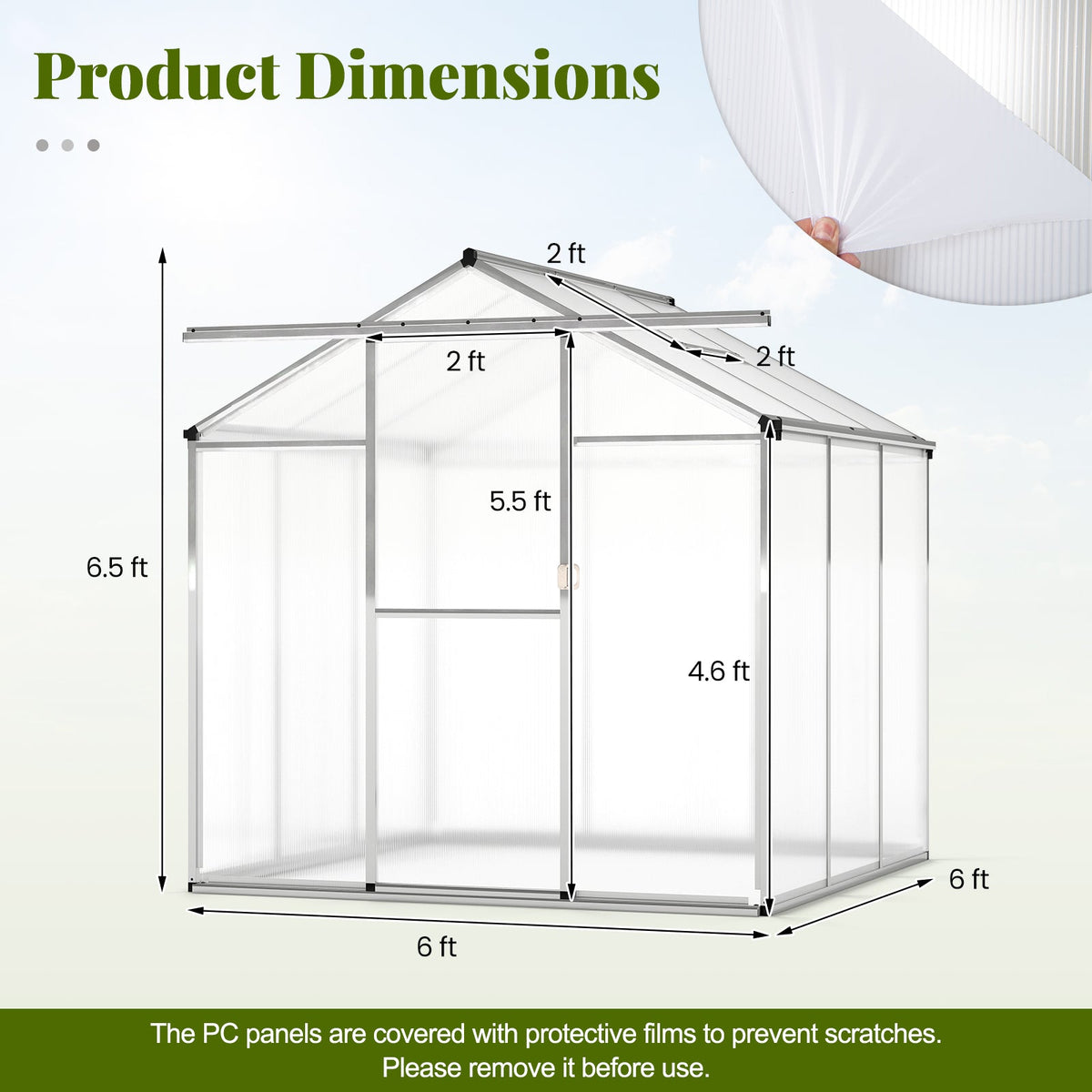 Large Walk-in Green House with Rain Gutters and Polycarbonate Panels-6 FT