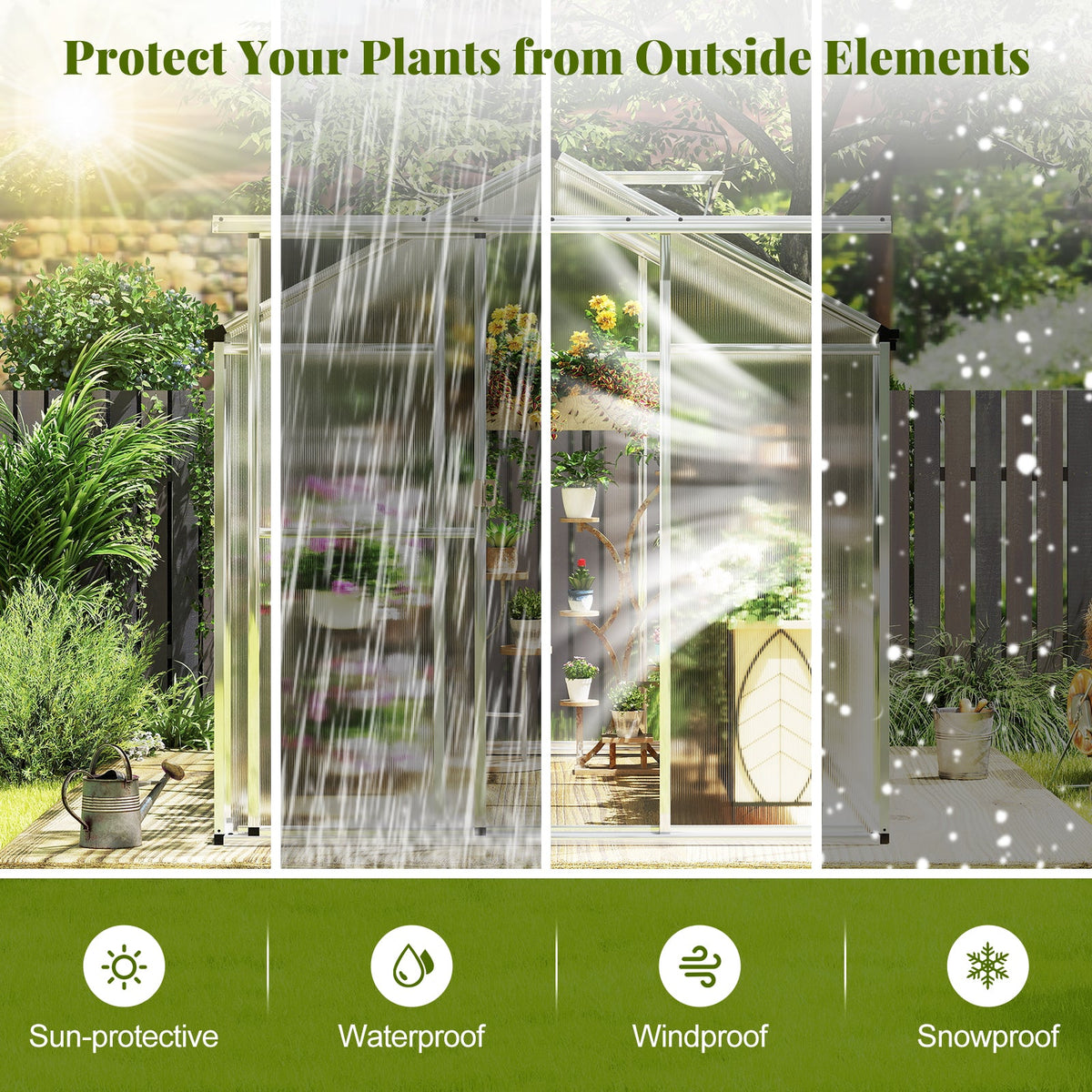 Large Walk-in Green House with Rain Gutters and Polycarbonate Panels-6 FT
