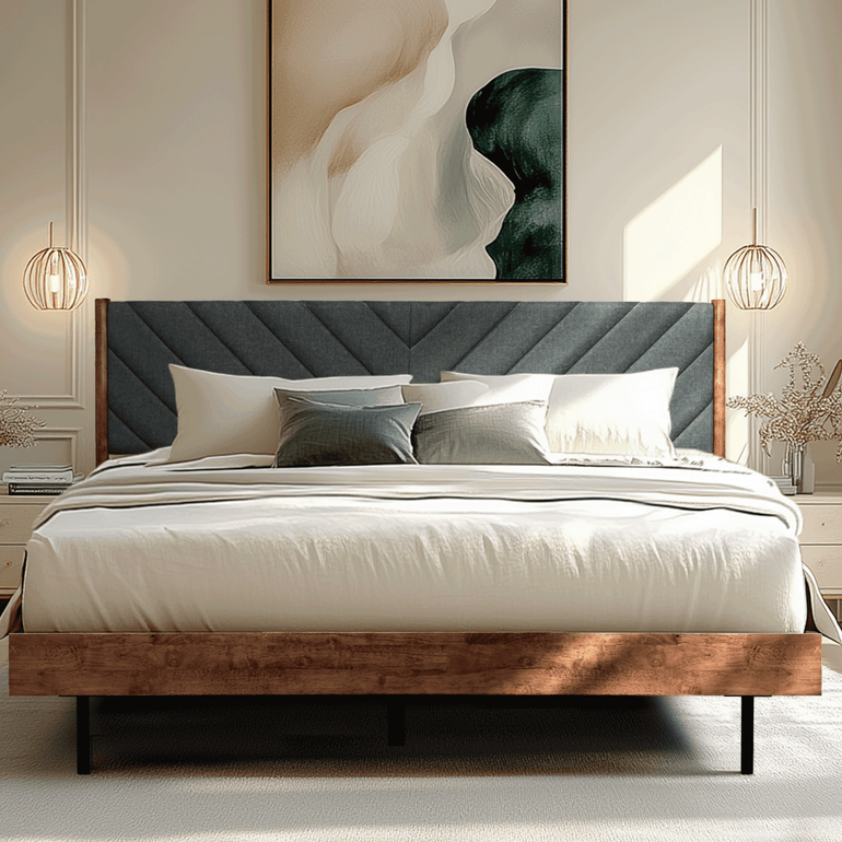 Acacia Astoria Upholstered Solid Wood Bed Frame