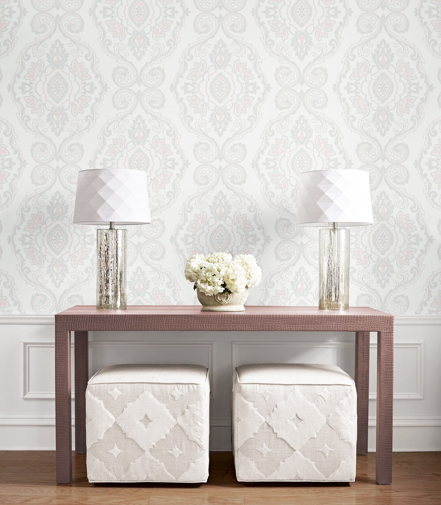 Beach House Nautical Damask Unpasted Wallpaper