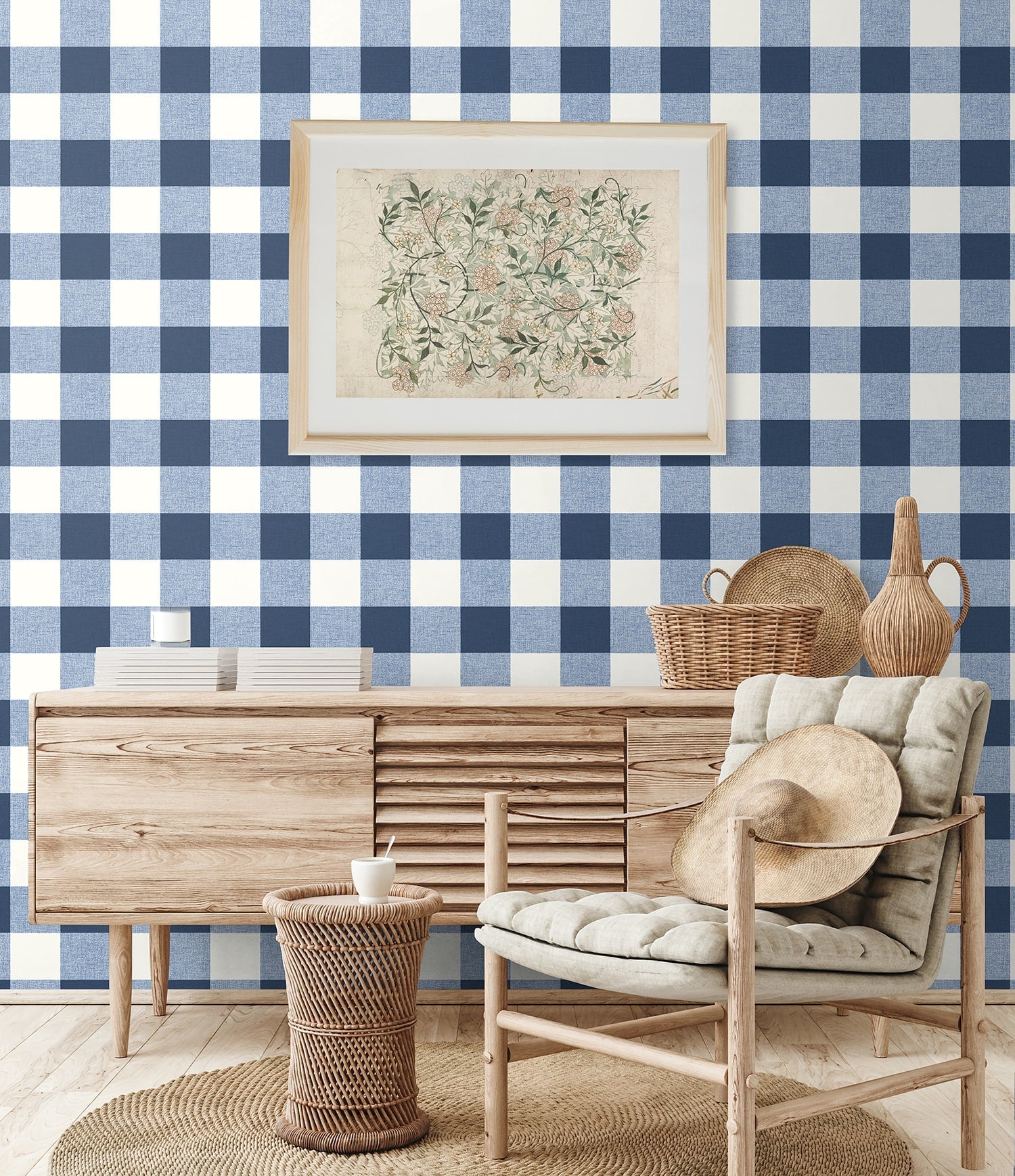 Beach House Picnic Plaid Coastal Unpasted Wallpaper