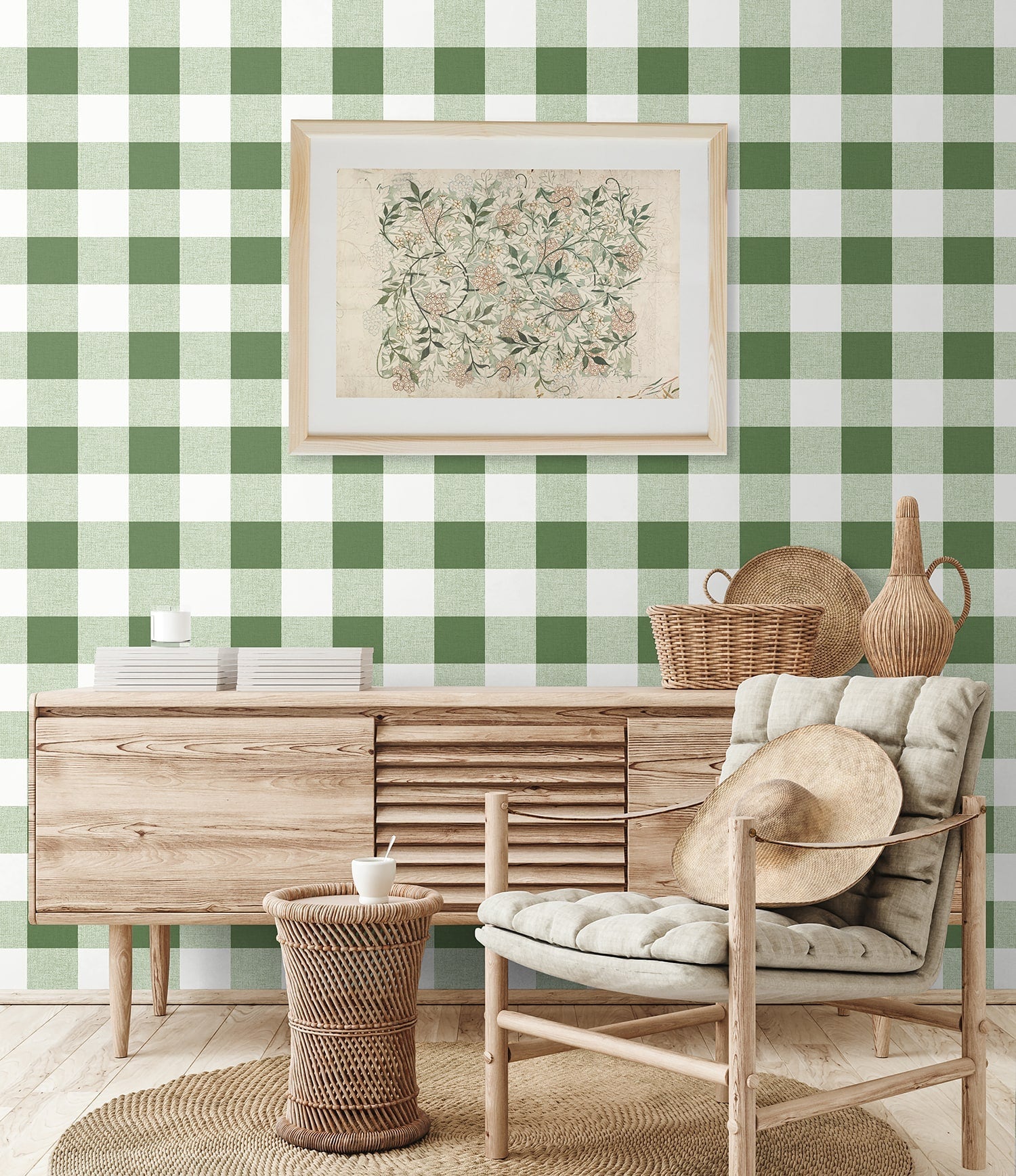 Beach House Picnic Plaid Coastal Unpasted Wallpaper