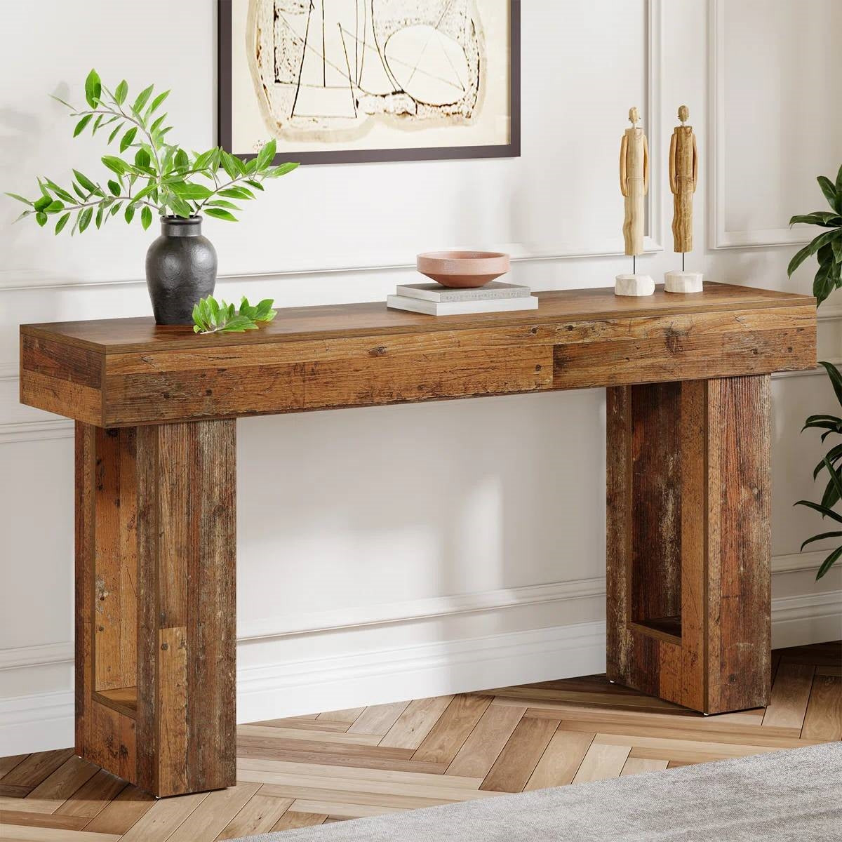 Farmhouse Entryway Console Sofa Table in Distressed Wood Finish
