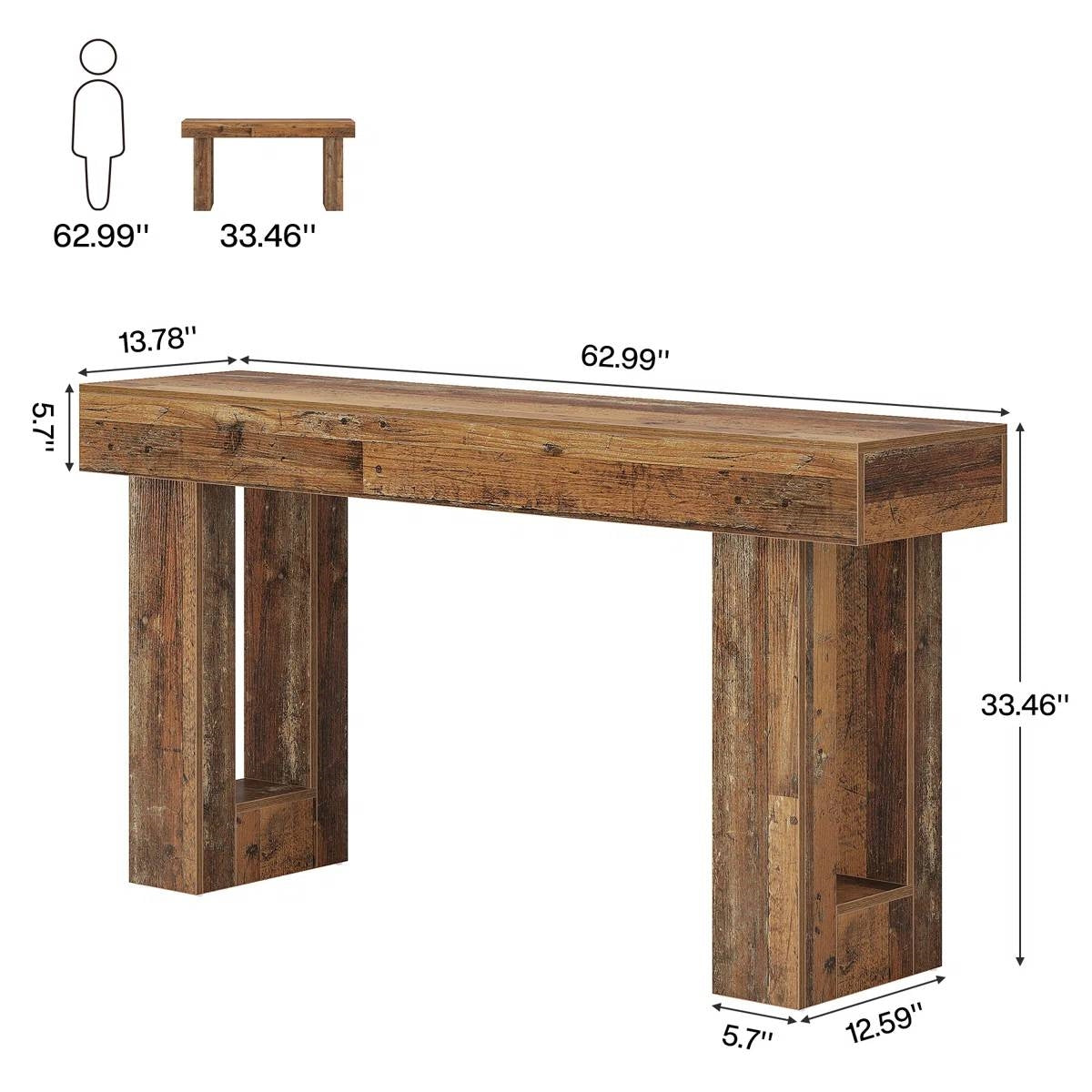 Farmhouse Entryway Console Sofa Table in Distressed Wood Finish