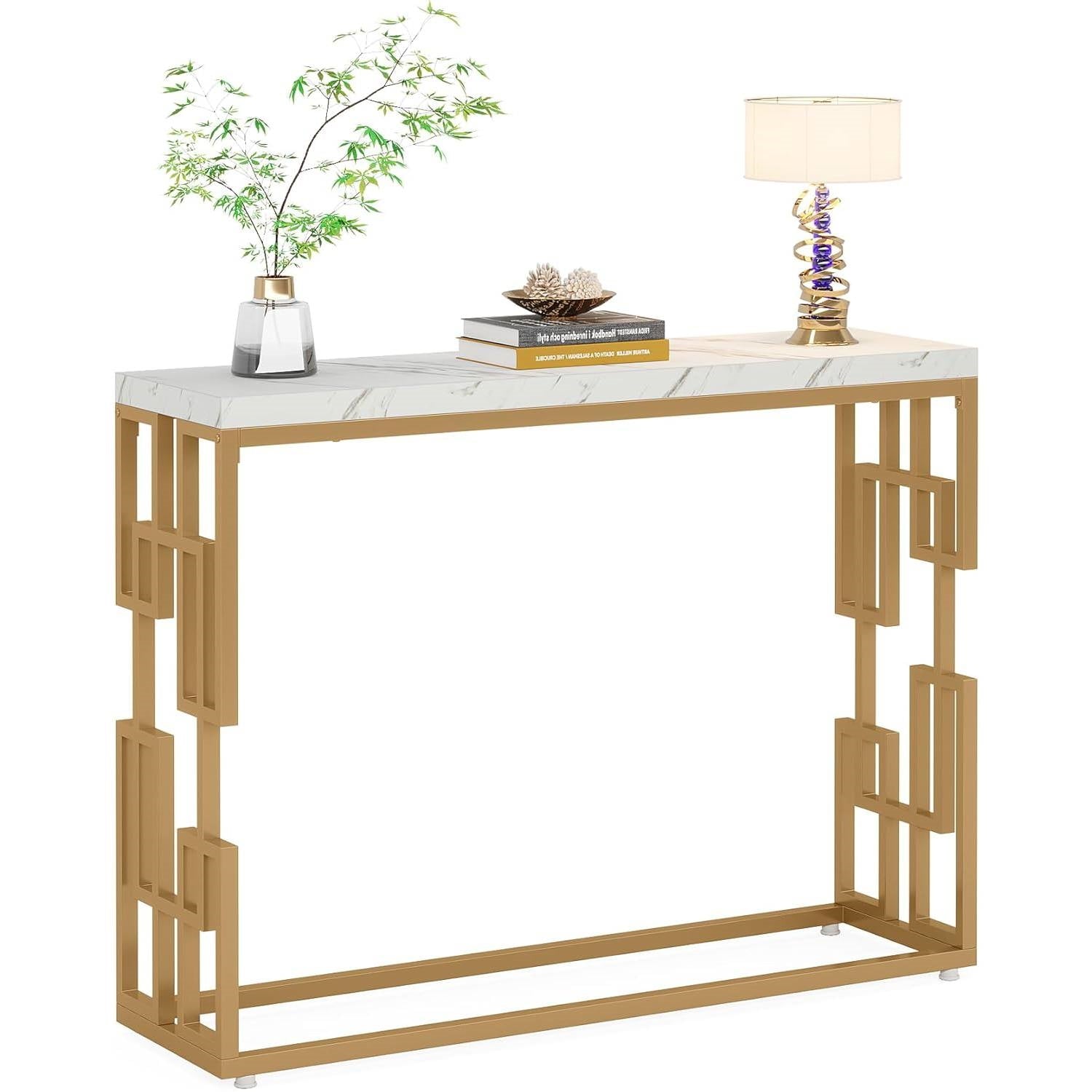 Console Sofa Table with White Faux Marble Top