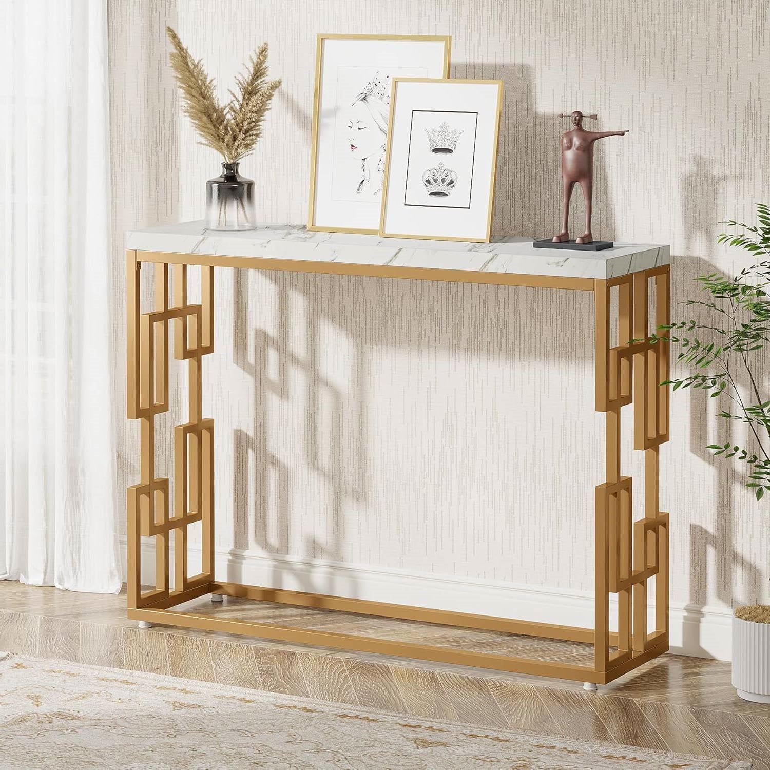 Console Sofa Table with White Faux Marble Top