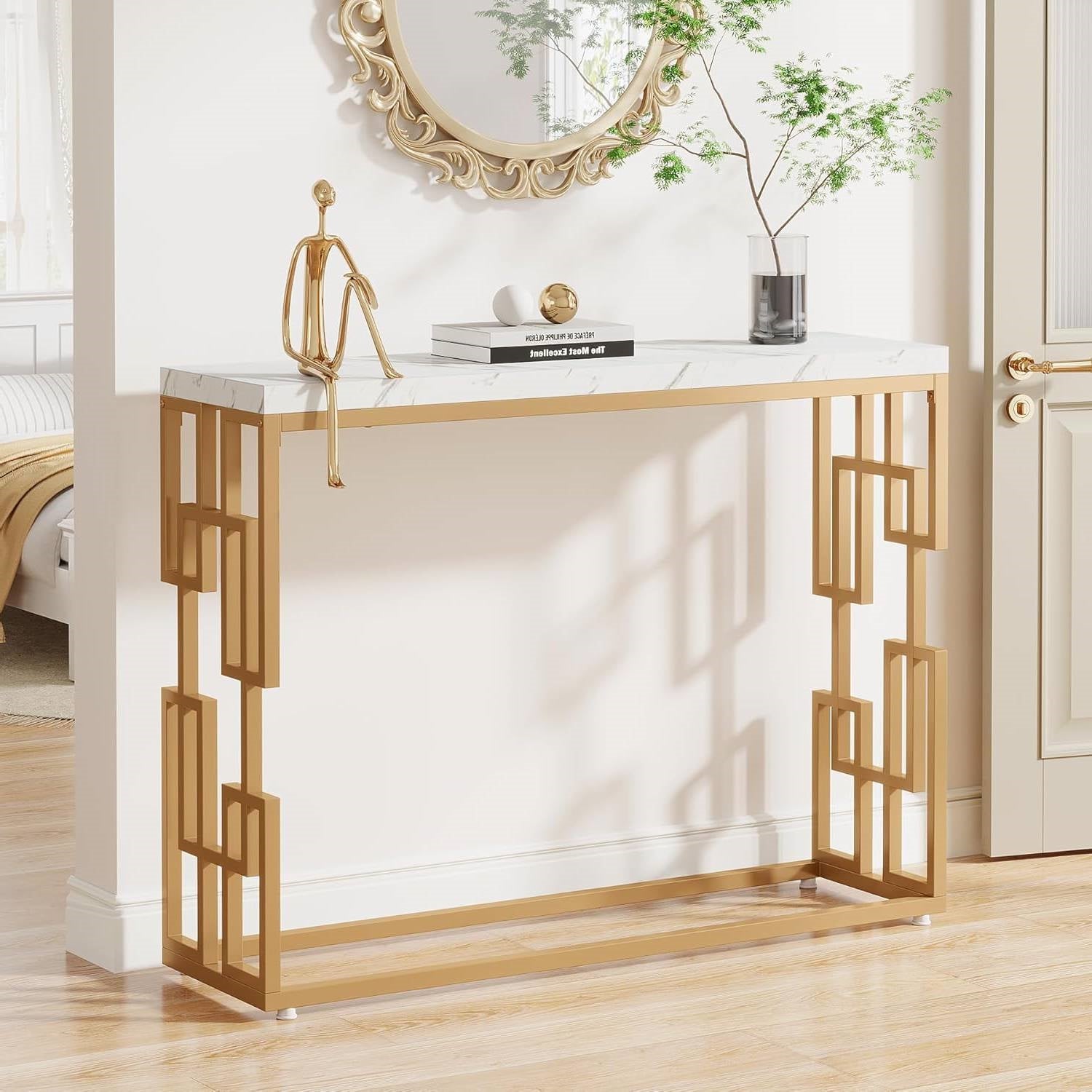 Console Sofa Table with White Faux Marble Top