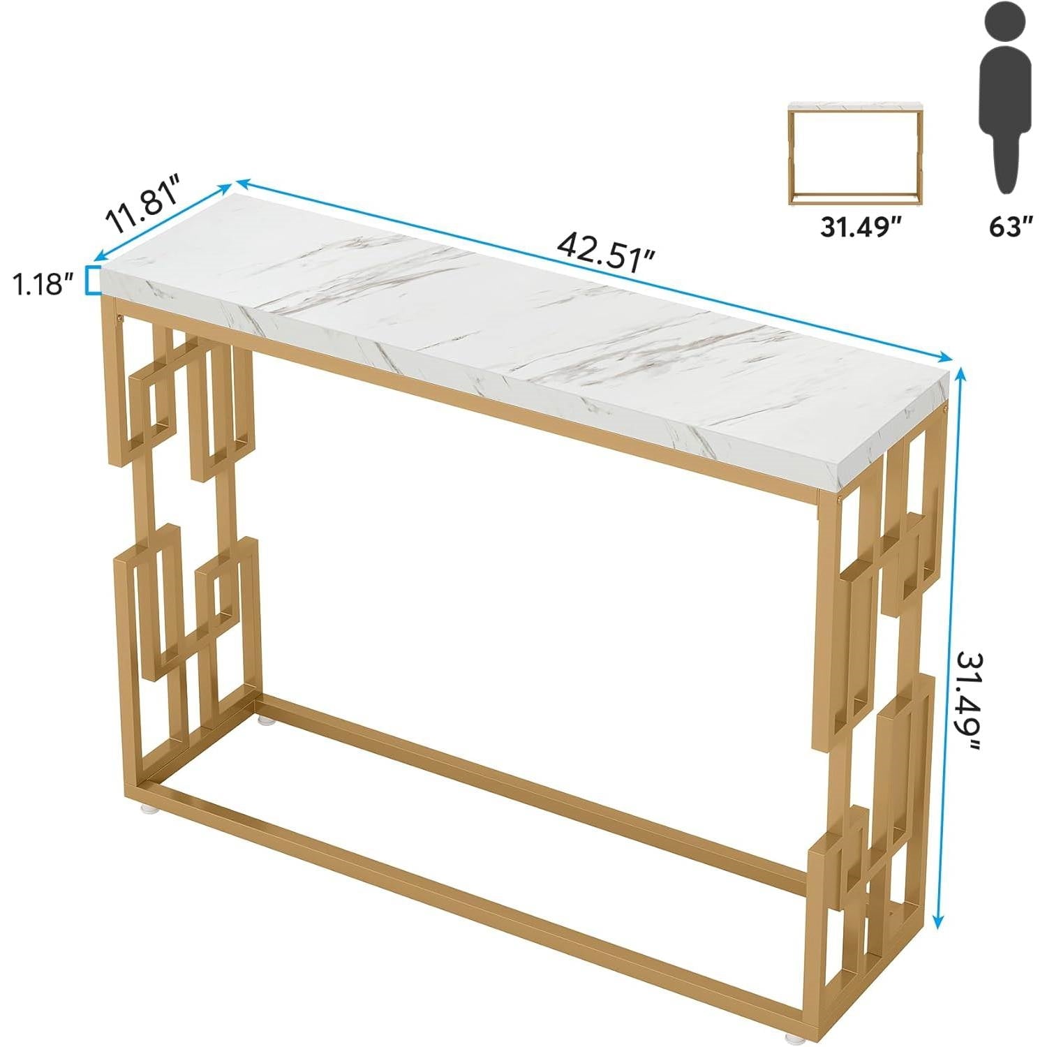 Console Sofa Table with White Faux Marble Top