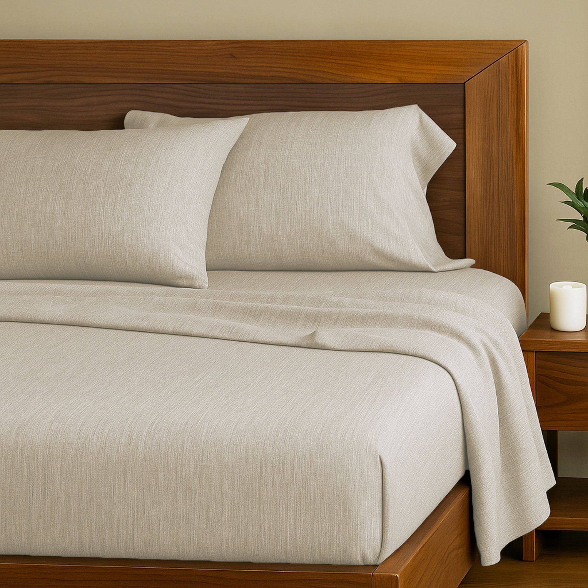 Bamboo Cotton Bed Sheets - Sand