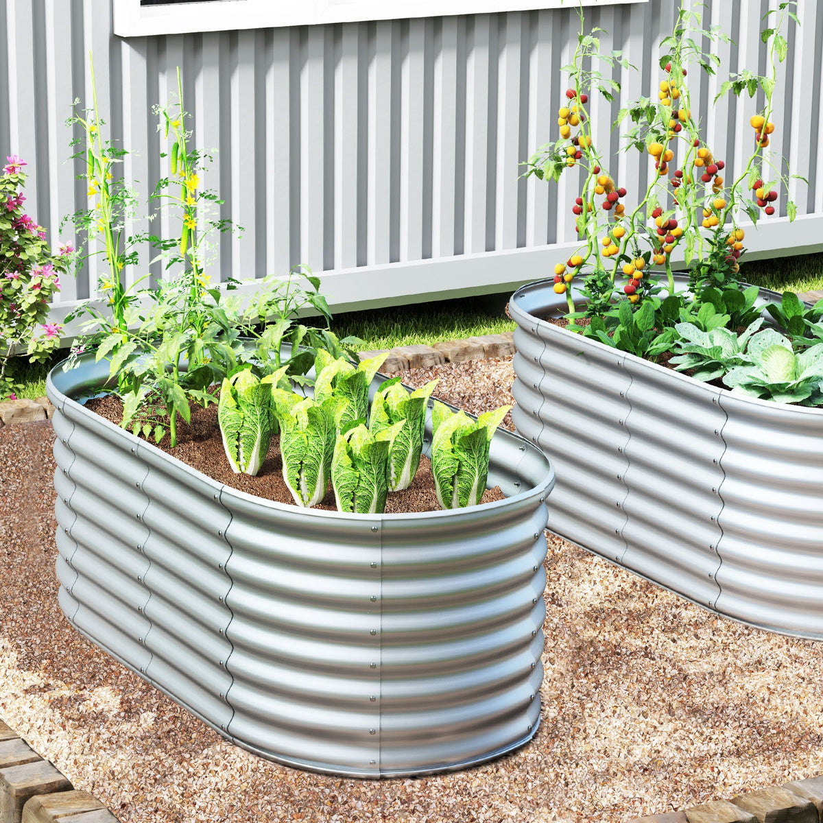 5 x 3 x 2 Feet Metal Oval Raised Garden Bed -Gray