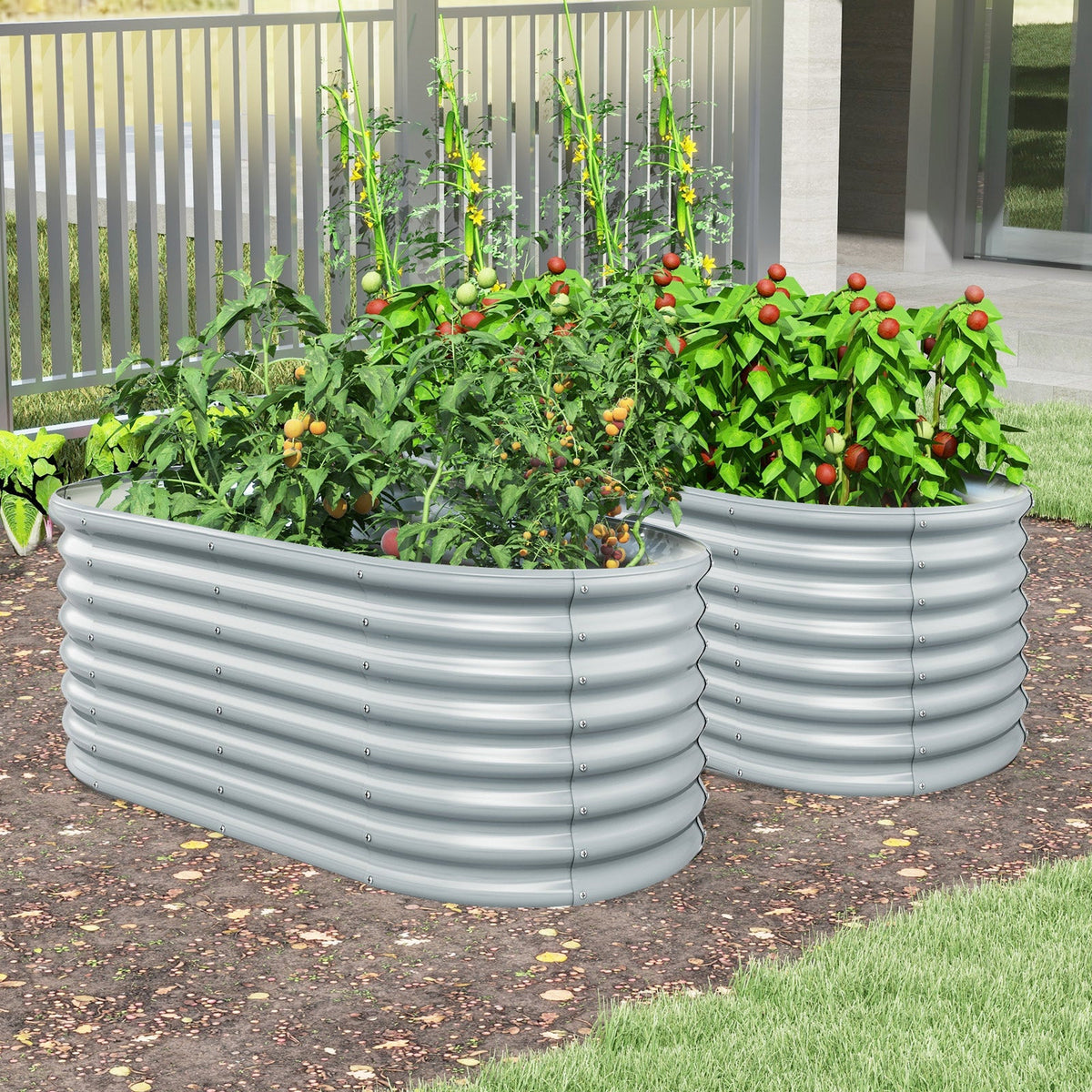 5 x 3 x 2 Feet Metal Oval Raised Garden Bed -Gray