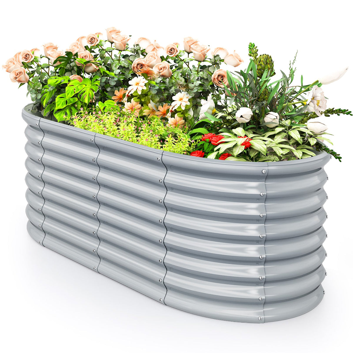 5 x 3 x 2 Feet Metal Oval Raised Garden Bed -Gray